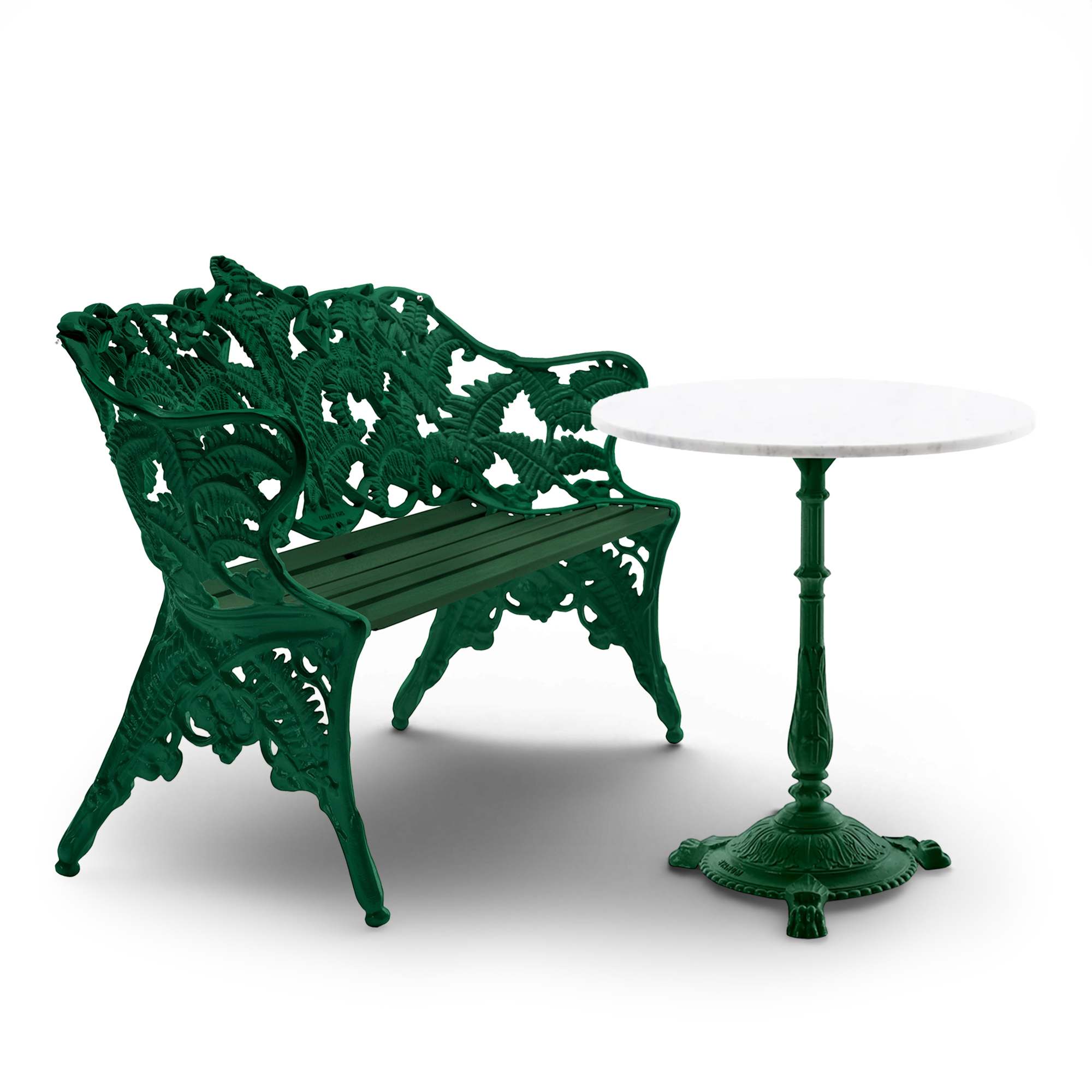 Byarums Bruk - Classic soffa i grönlackad furu & Classic cafébord Ø65 cm – Carrara marmor och svartlackerad aluminium - Loungegrupper utomhus - Metall/Trä/Sten | Utemöbler - Utegrupper - Loungegrupper Utomhus | Möbelexperten