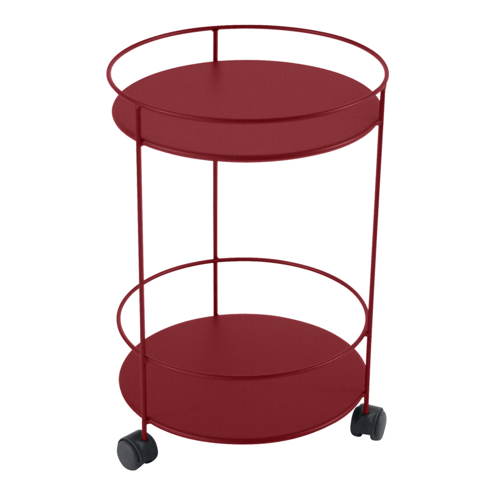Fermob - Guinguette Side Wheeled Table With Solid Double Top Chili 43 - Småbord & Sidobord utomhus - Röd - Metall