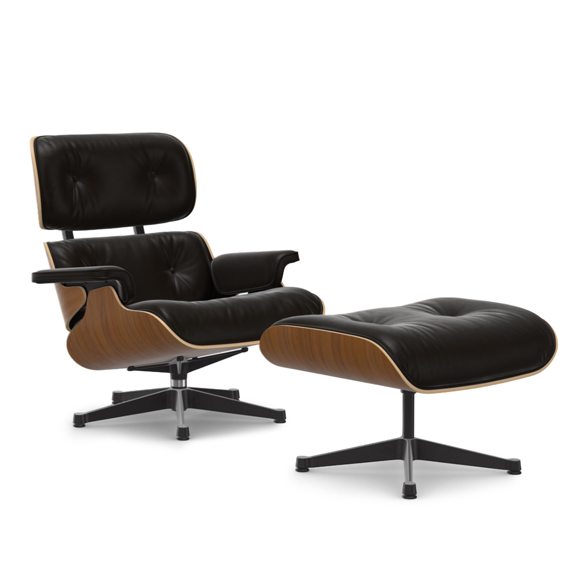 Vitra - Eames Lounge Set Natural Walnut Leather Natural Chocolate 68 Polished Aluminium/Deep Black - Fåtöljer - Charles & Ray Eames - Brun | Möbler - Fåtöljer Och Puffar - Fåtöljer | Möbelexperten