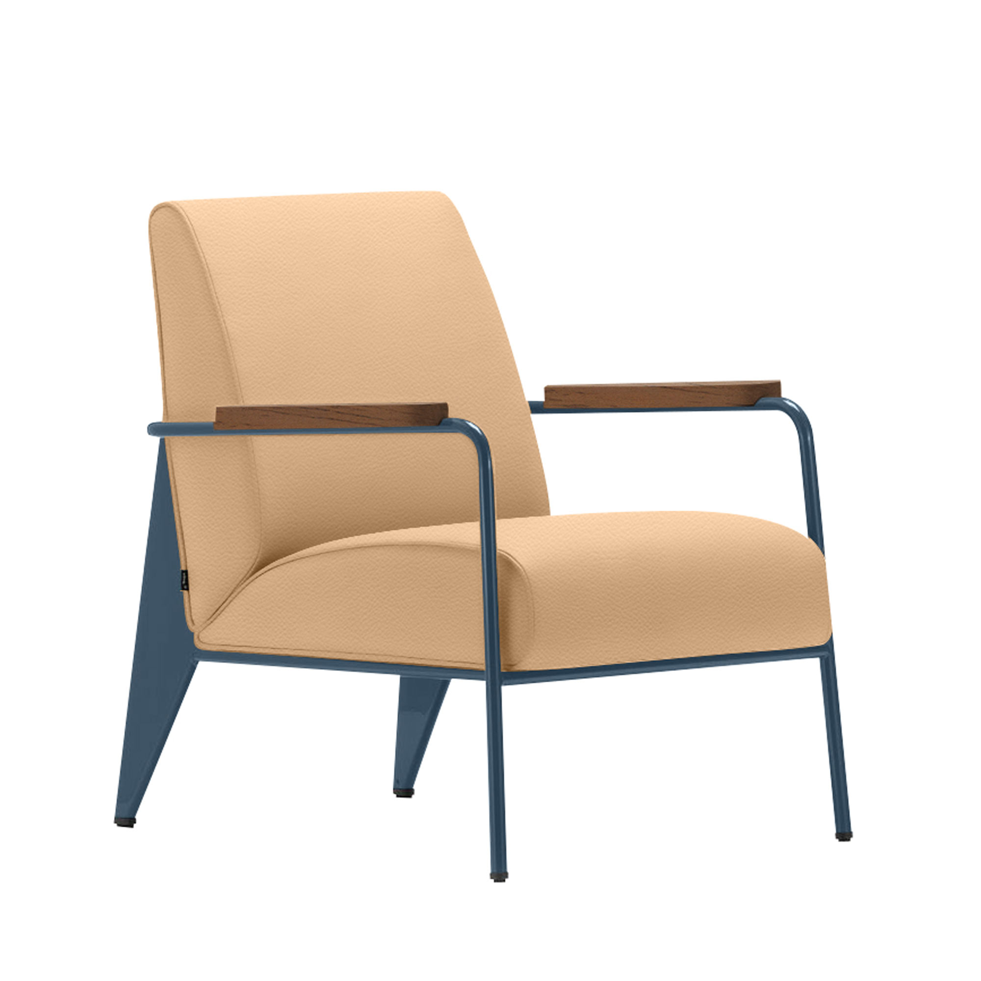 Vitra - Fauteuil de Salon, Walnut, Prouvé Bleu Dynastie, Leather Premium Cat. L40 Col. 63 Cashew - Fåtöljer - Jean Prouvé - Beige - Metall/Trä/Skum