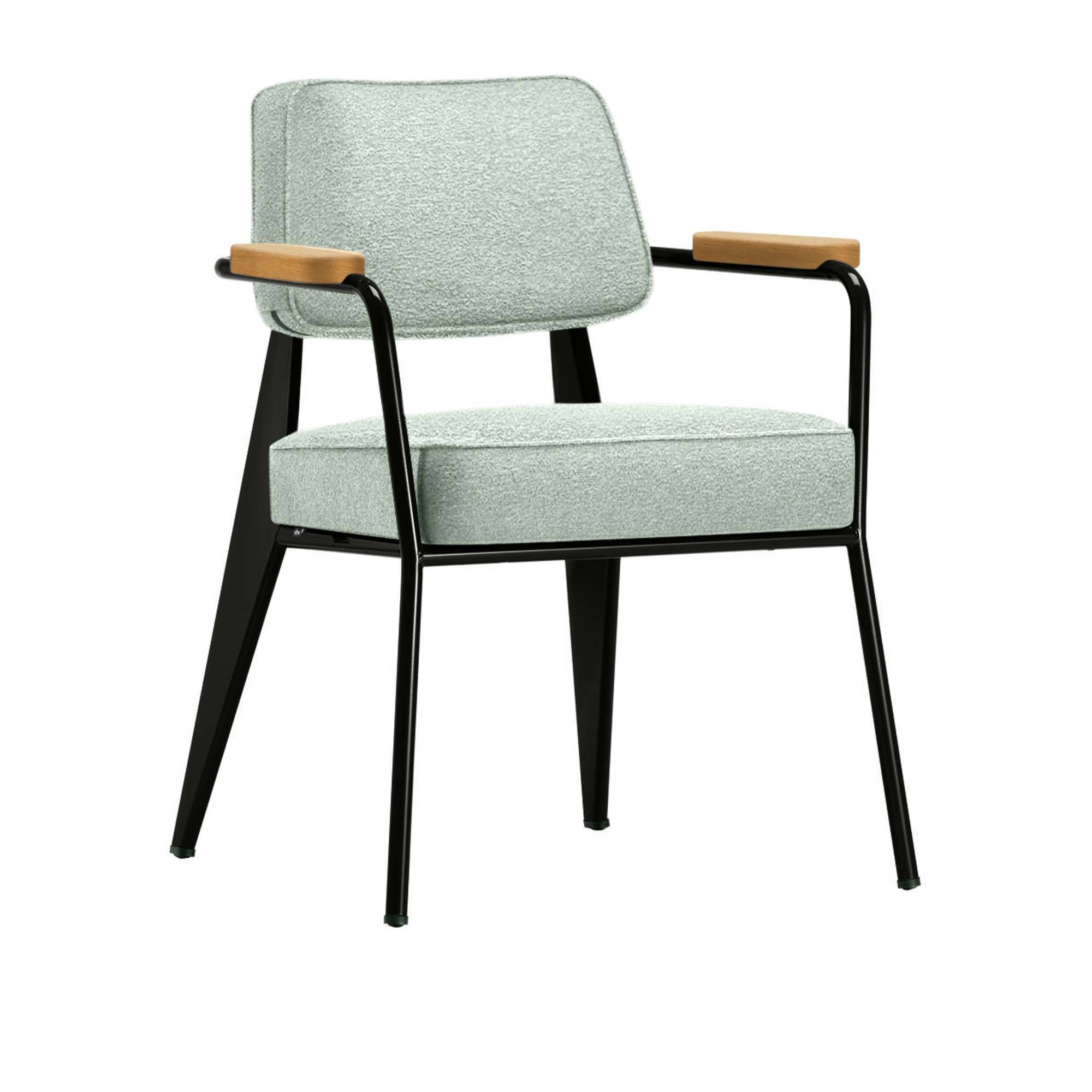 Vitra - Fauteuil Direction, Natural Oak, Base Deep BlackFabric Cat. F100 Nubia Col. 06 Cream/Sierra Grey - Matstolar - Jean Prouvé - Grå - Metall/Trä/Textilmaterial/Skum