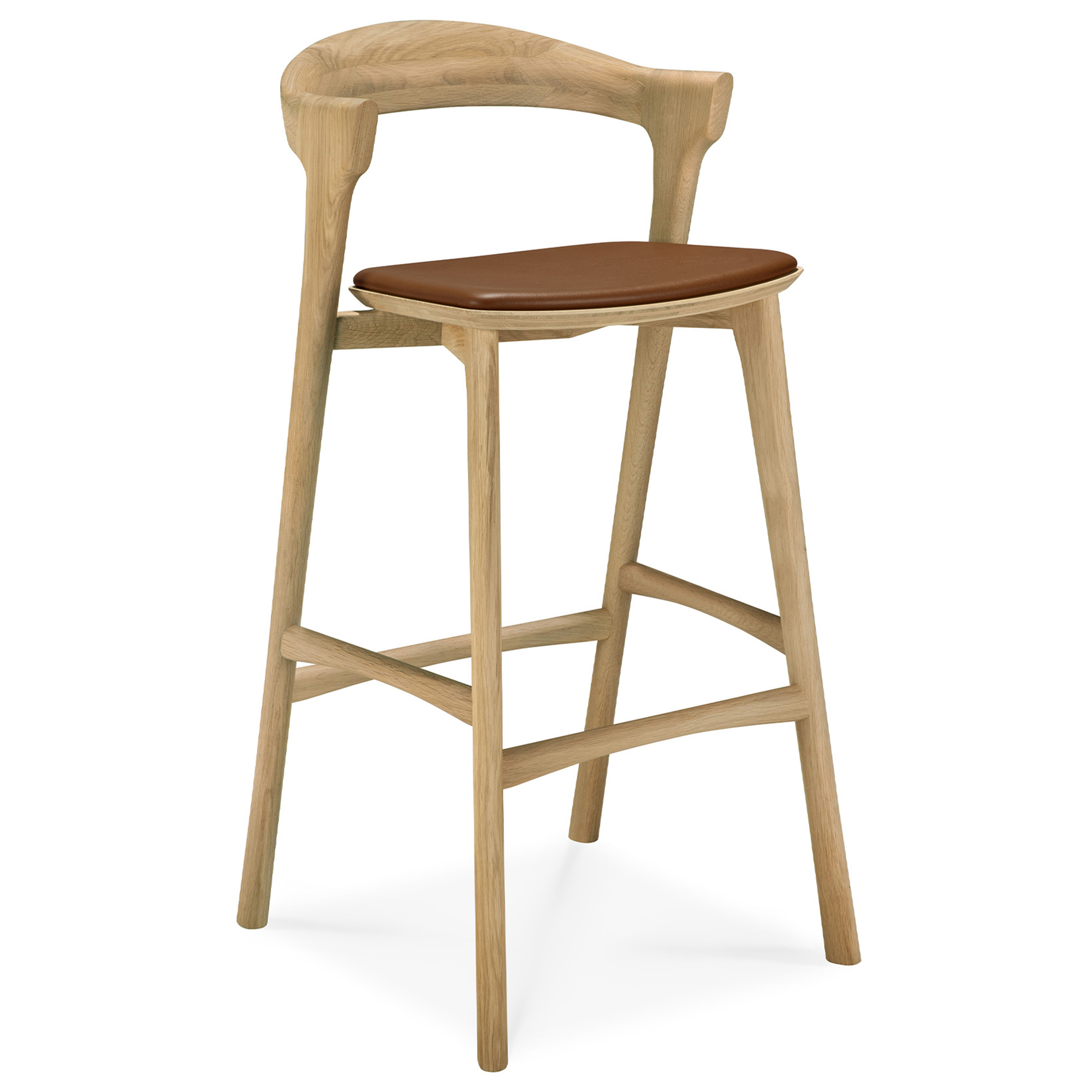 Ethnicraft - Bok Bar Stool - Varnished Oak - Cognac Leather - Barstolar - Alain Van Havre - Träfärgad - Trä | Möbler - Stolar Och Pallar - Barstolar | Möbelexperten
