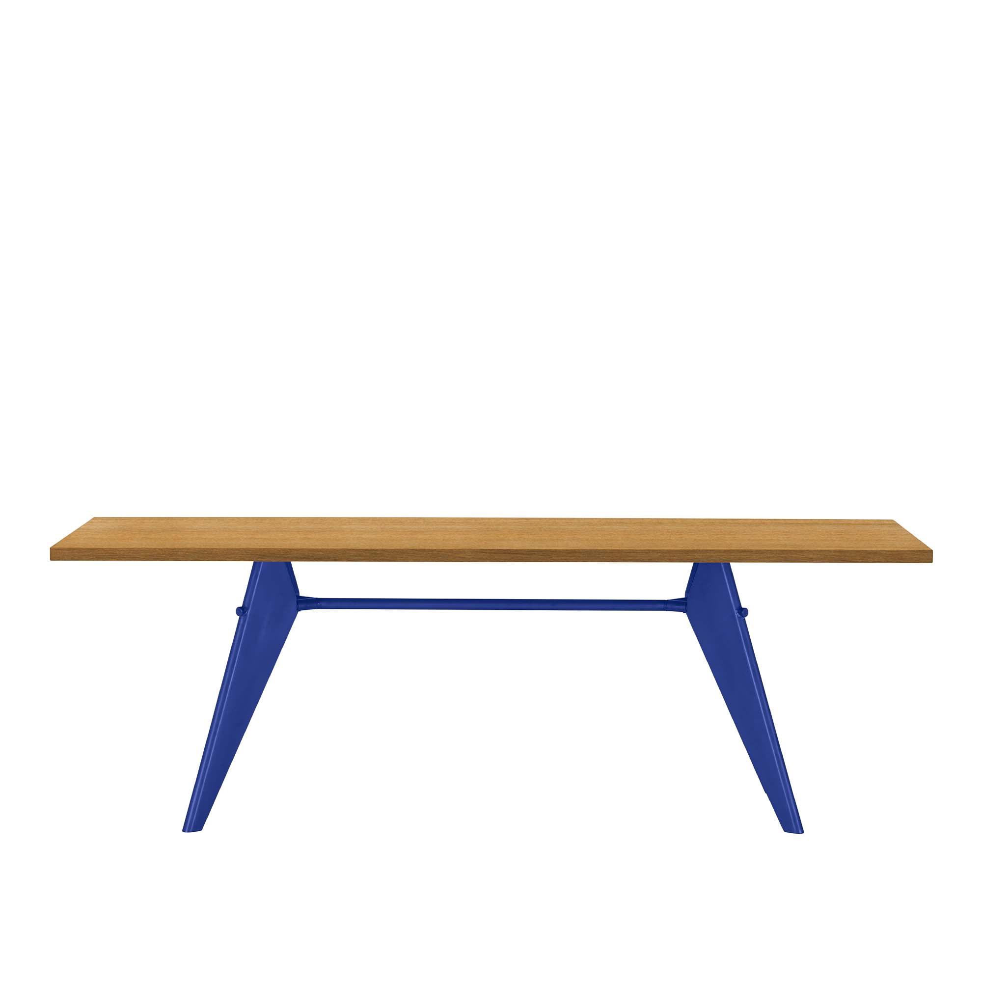 Vitra - EM Table 200, Base Prouvé Bleu Marcoule - Natural Oak Veneer - Matbord - Jean Prouvé - Träfärgad,Blå - Metall/Trä