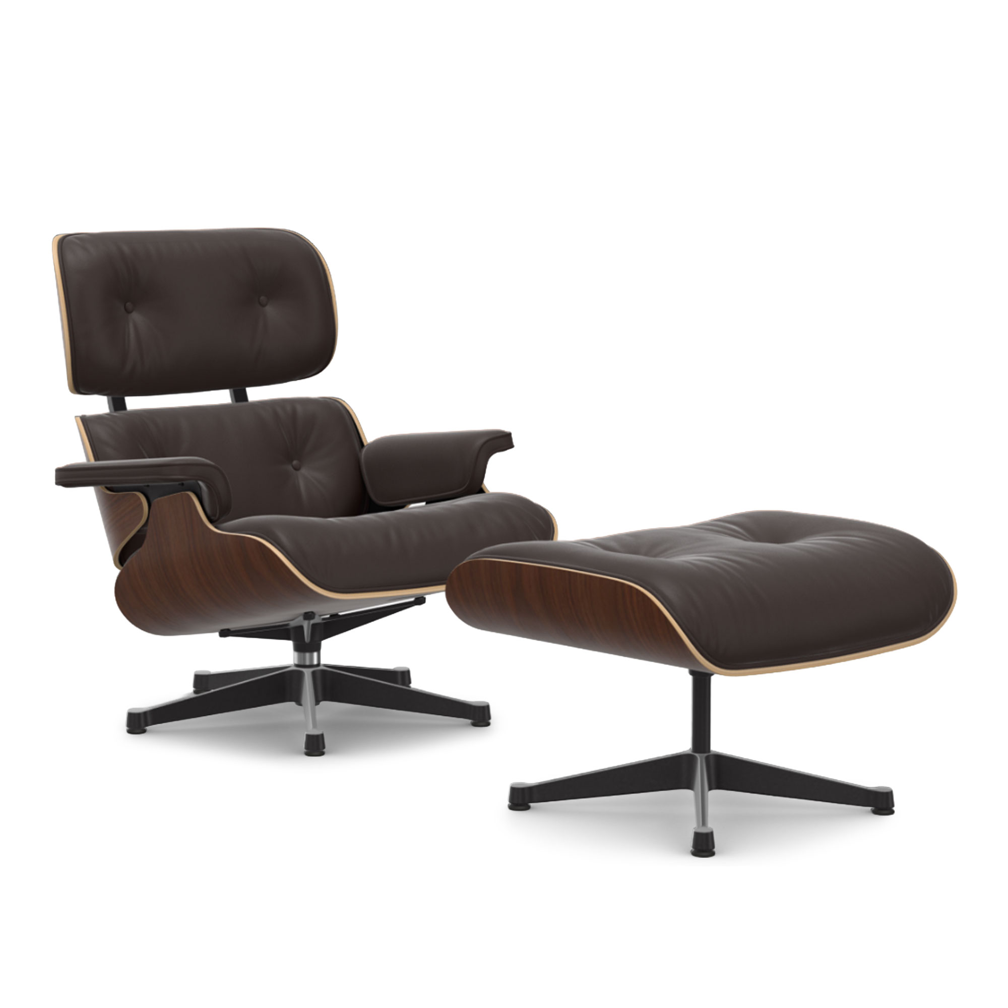Vitra - Eames Lounge Set Dark Walnut Leather Premium Plum 87 Polished Aluminium/Deep Black - Fåtöljer - Charles & Ray Eames - Lila | Möbler - Fåtöljer Och Puffar - Fåtöljer | Möbelexperten