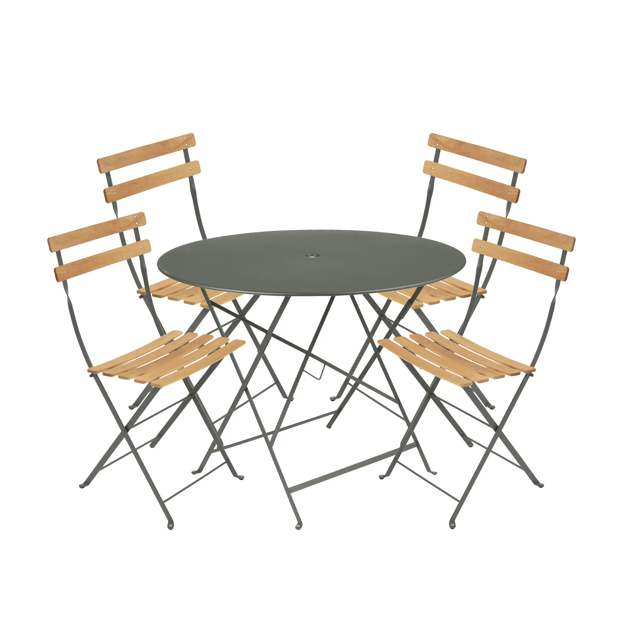 Bistro matgrupp Ø96cm & 4 trä stolar