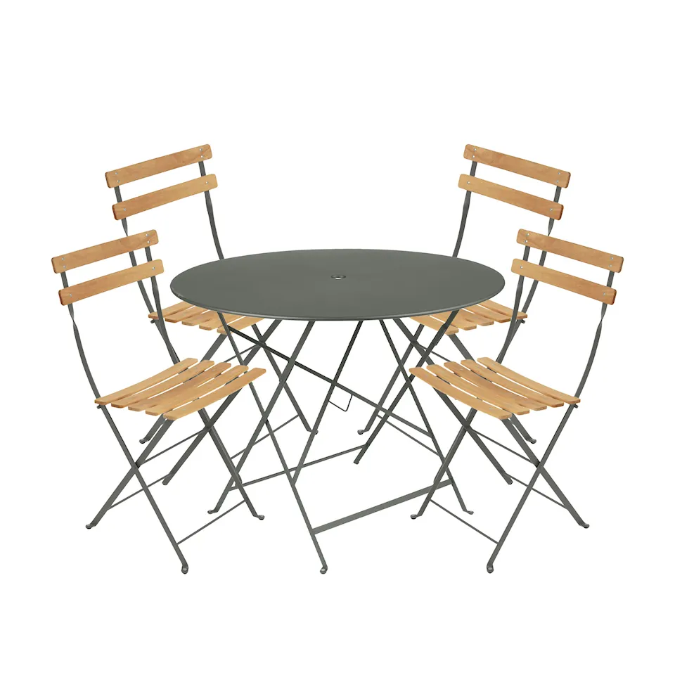 Bistro matgrupp Ø96cm & 4 trä stolar