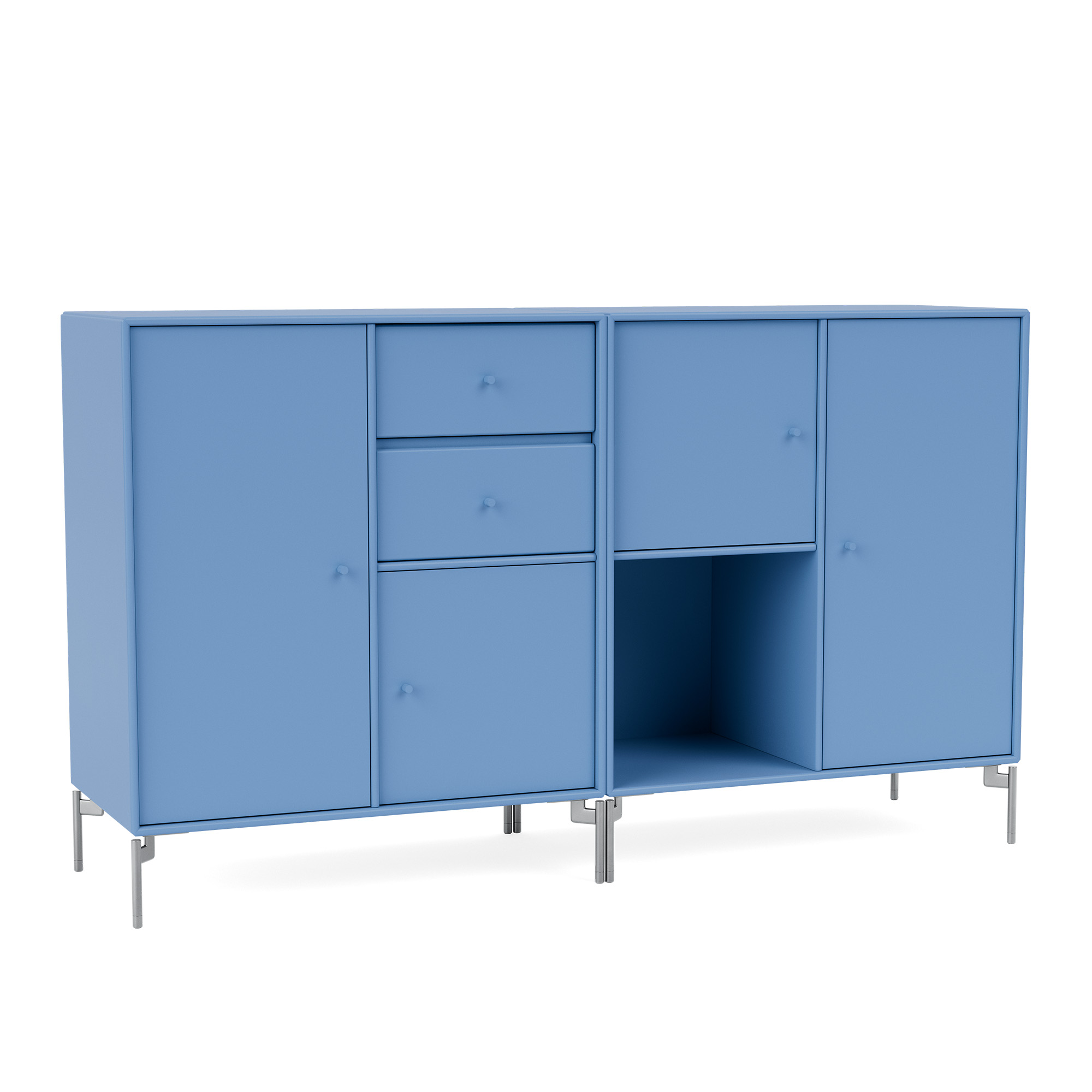 montana - couple sideboard 154-azure matt chrome - skänkar och sideboards - peter j. lassen - blå - trä
