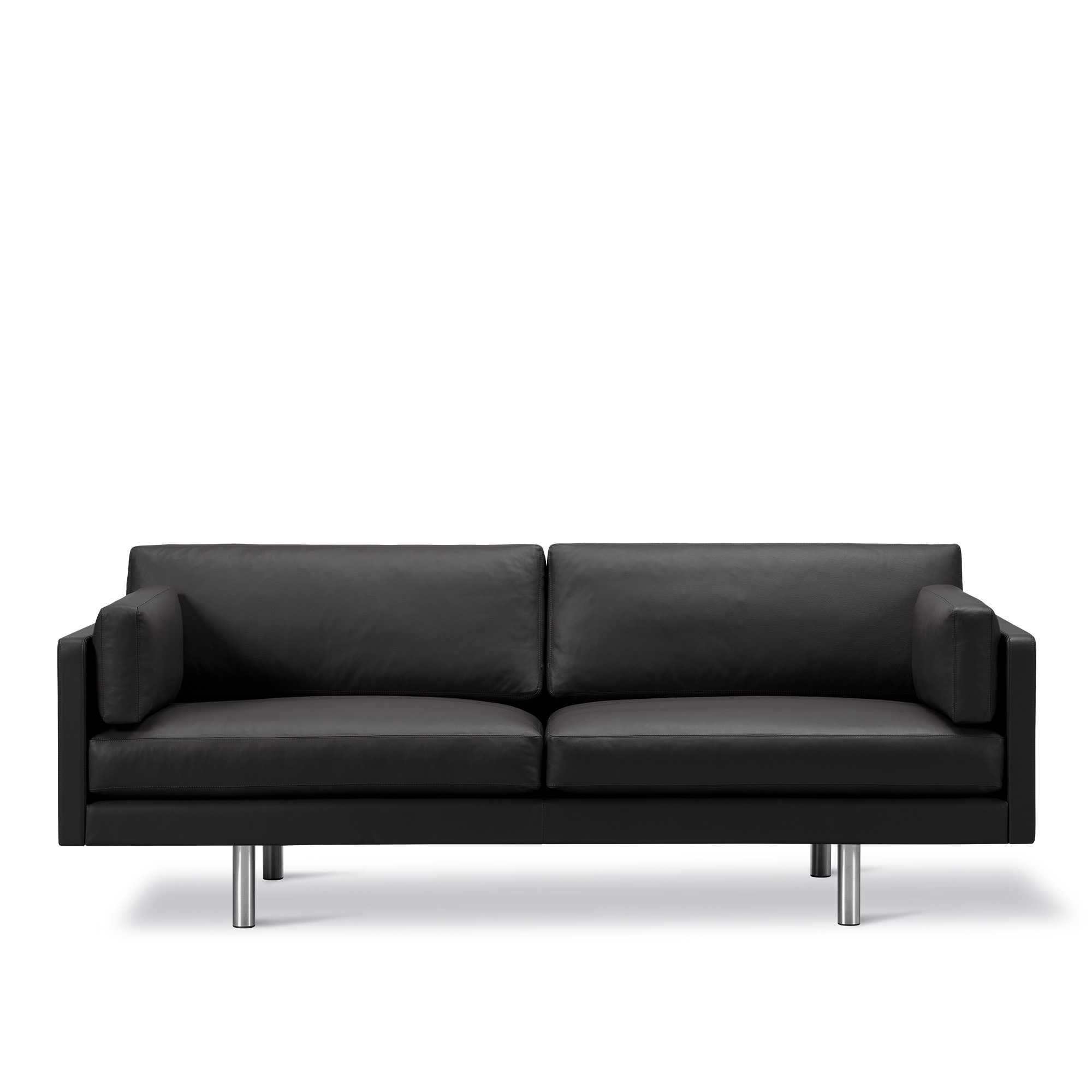Fredericia Furniture - EJ220 Sofa - 3 seater - 212 cm - 2 cushions - Leather Omni 301 - Black - Down wrap - without buttons - Brushed chrome - round legs - Soffor - Erik Jørgensen