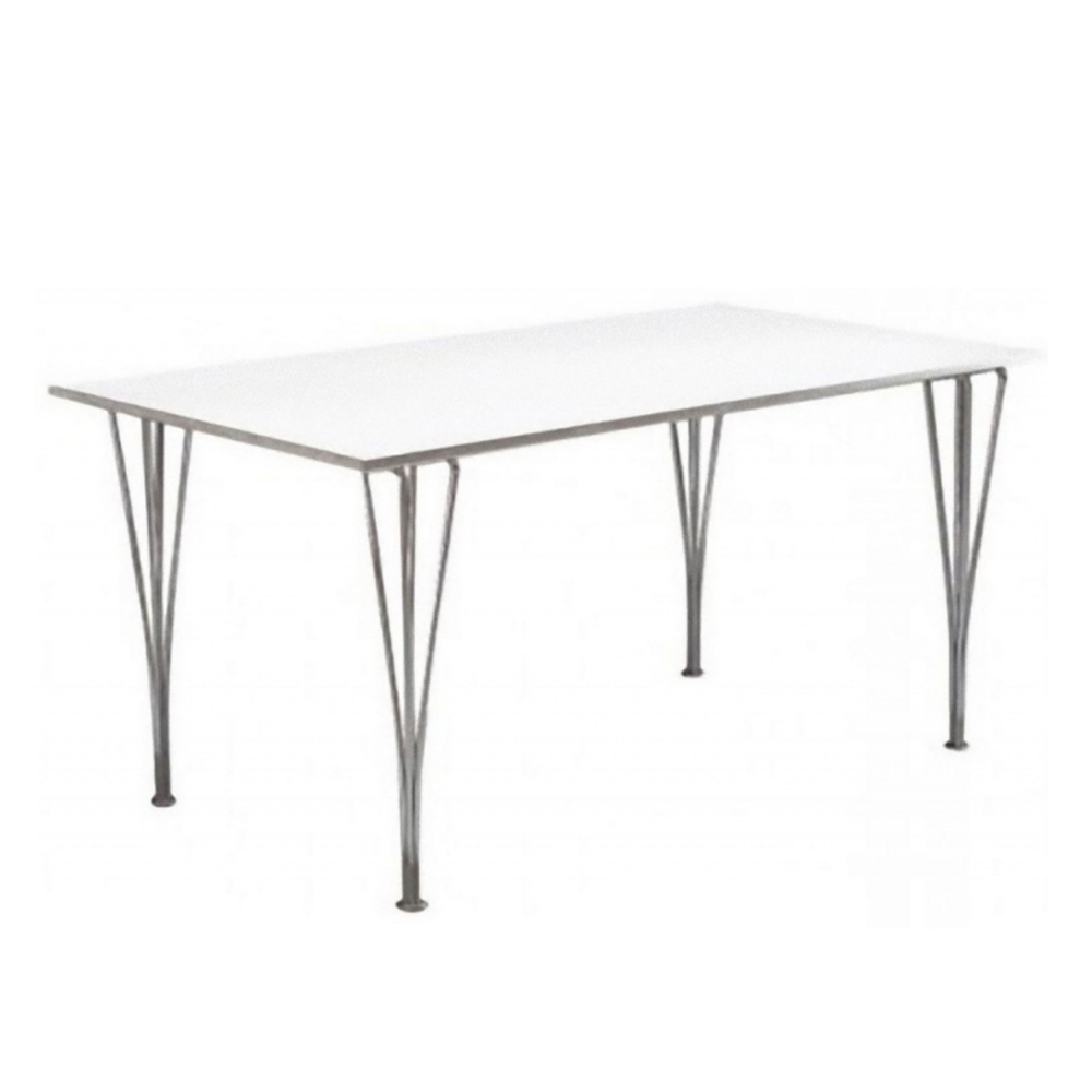 Fritz Hansen - B637 Rektangulär, 80x140 cm, Laminat Vit, Krom - Matbord - designer_arne_jacobsen,Bruno Mathsson,Piet Hein - Vit - Laminat/Metall