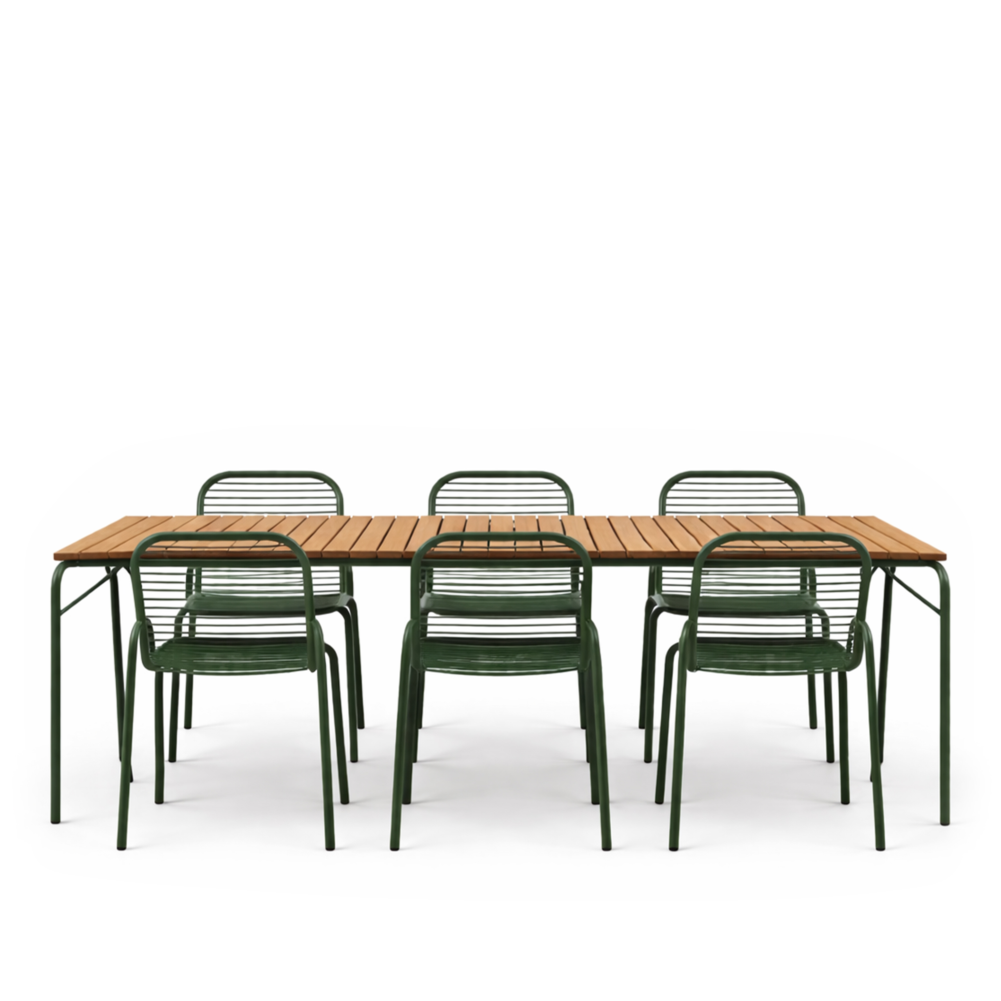 Normann Copenhagen - Vig Robinia utomhusbord 90 x 200 cm & Vig utomhusstol 6 st &ndash;&nbsp;Dark Green - Matgrupper utomhus - Simon Legald - Metall/Tr&auml;