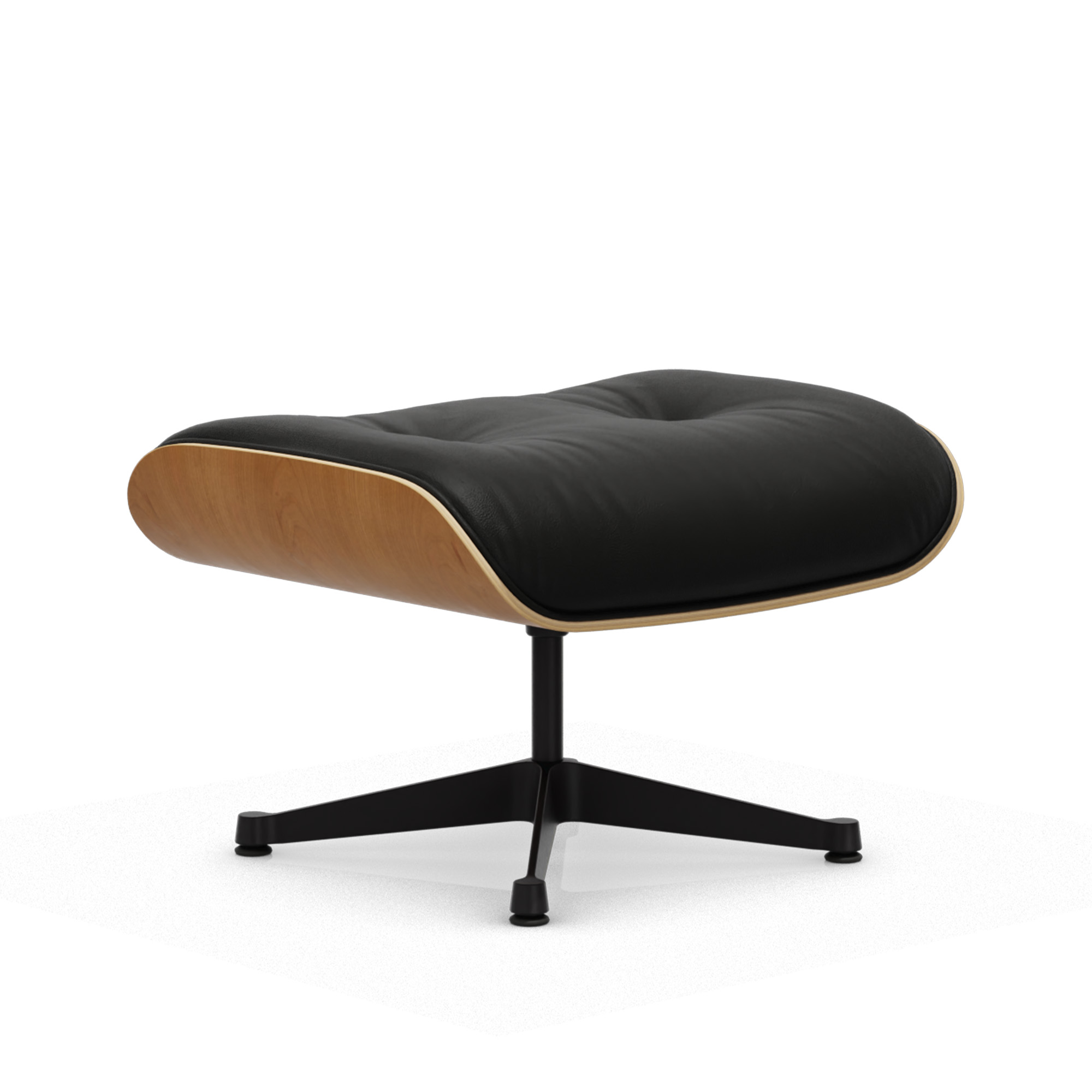 vitra - eames lounge ottoman cherry leather natural chocolate 68 deep black - fotpallar - charles & ray eames - läder/metall/trä