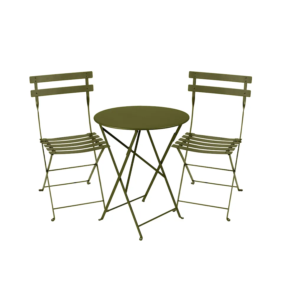 Bistro matgrupp Ø60cm & 2 metall stolar