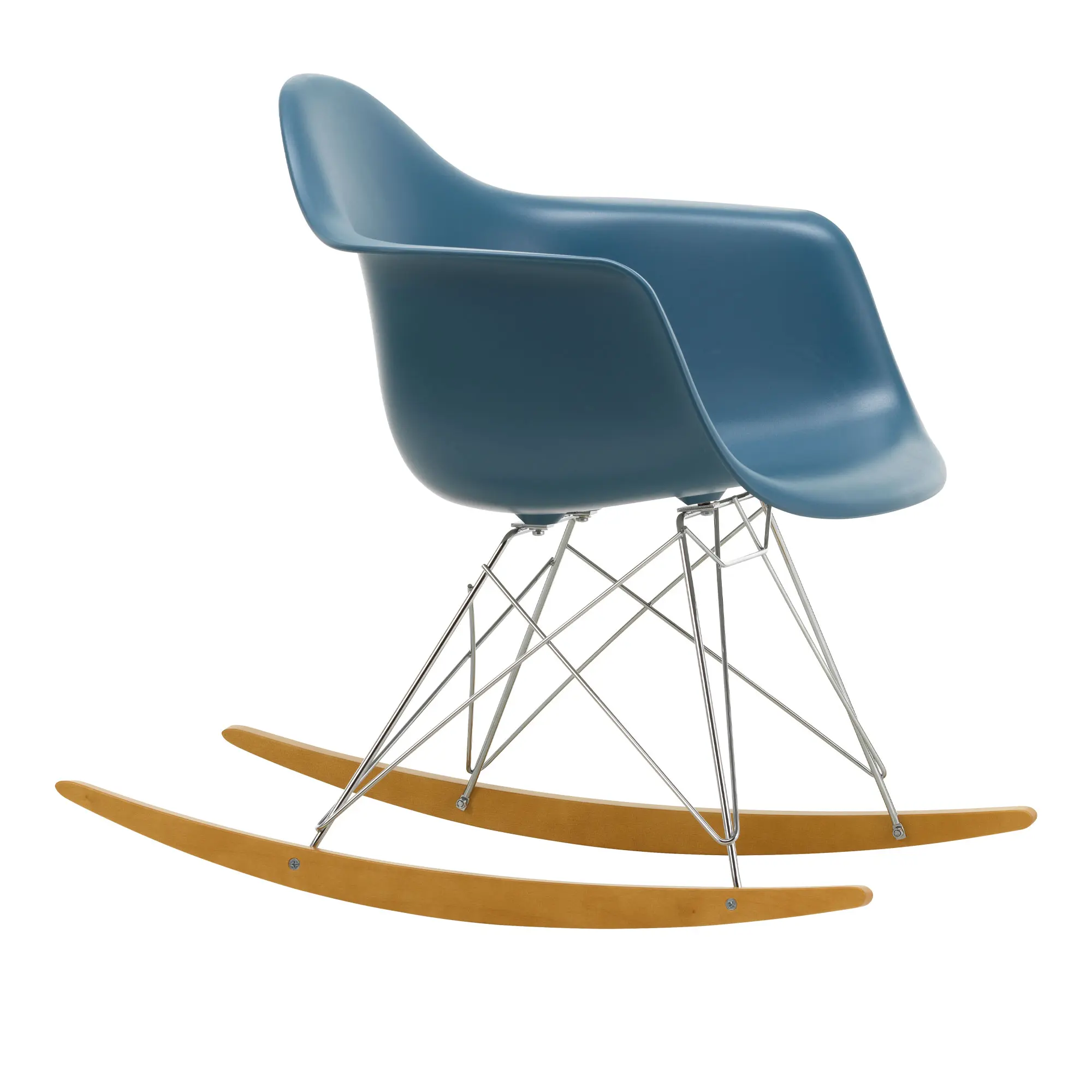 Eames RE Plastic Armchair RAR gyngestol Chrome/Golden Maple
