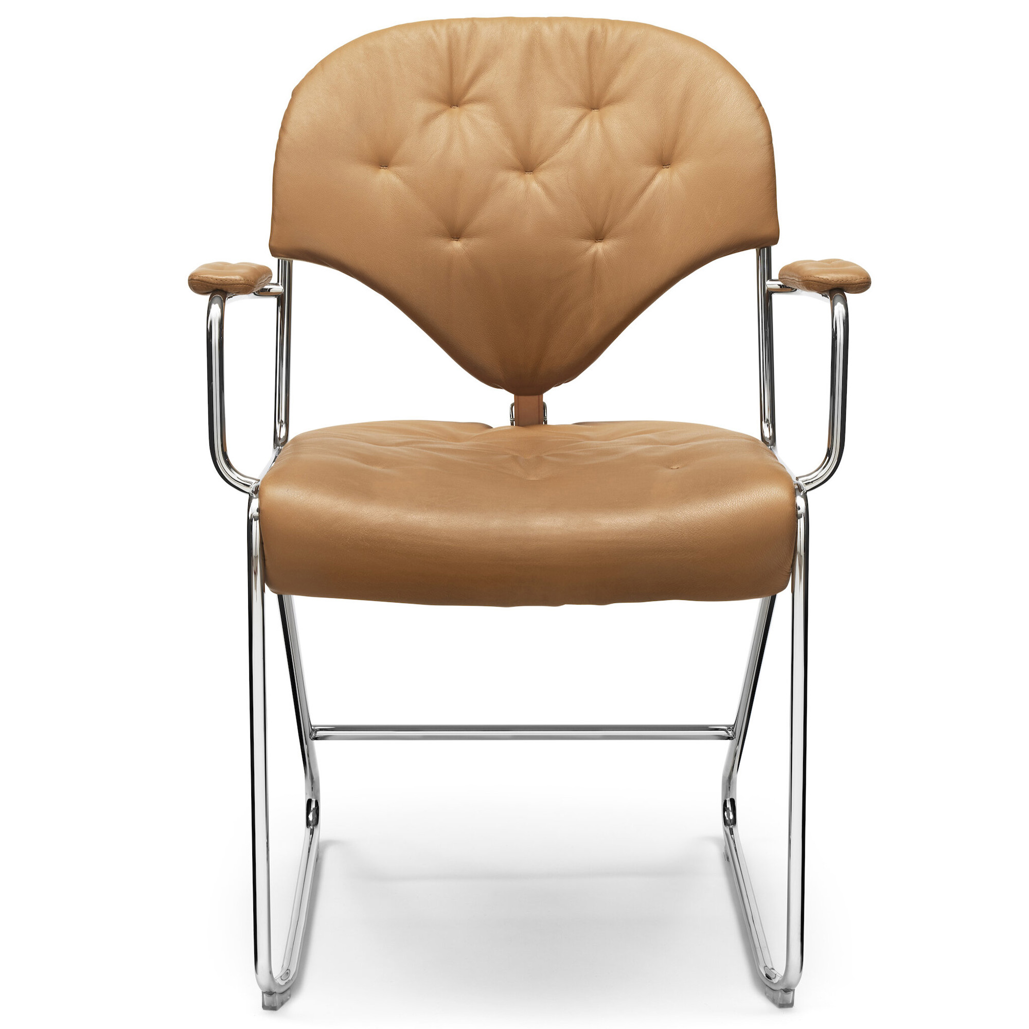 DUX - Sam Karmstol H&ouml;jd 48 cm L&auml;der Naturale Camel / Plain 20 / Krom - Matstolar - Sam Larsson - Brun - L&auml;der/Metall/Textilmaterial