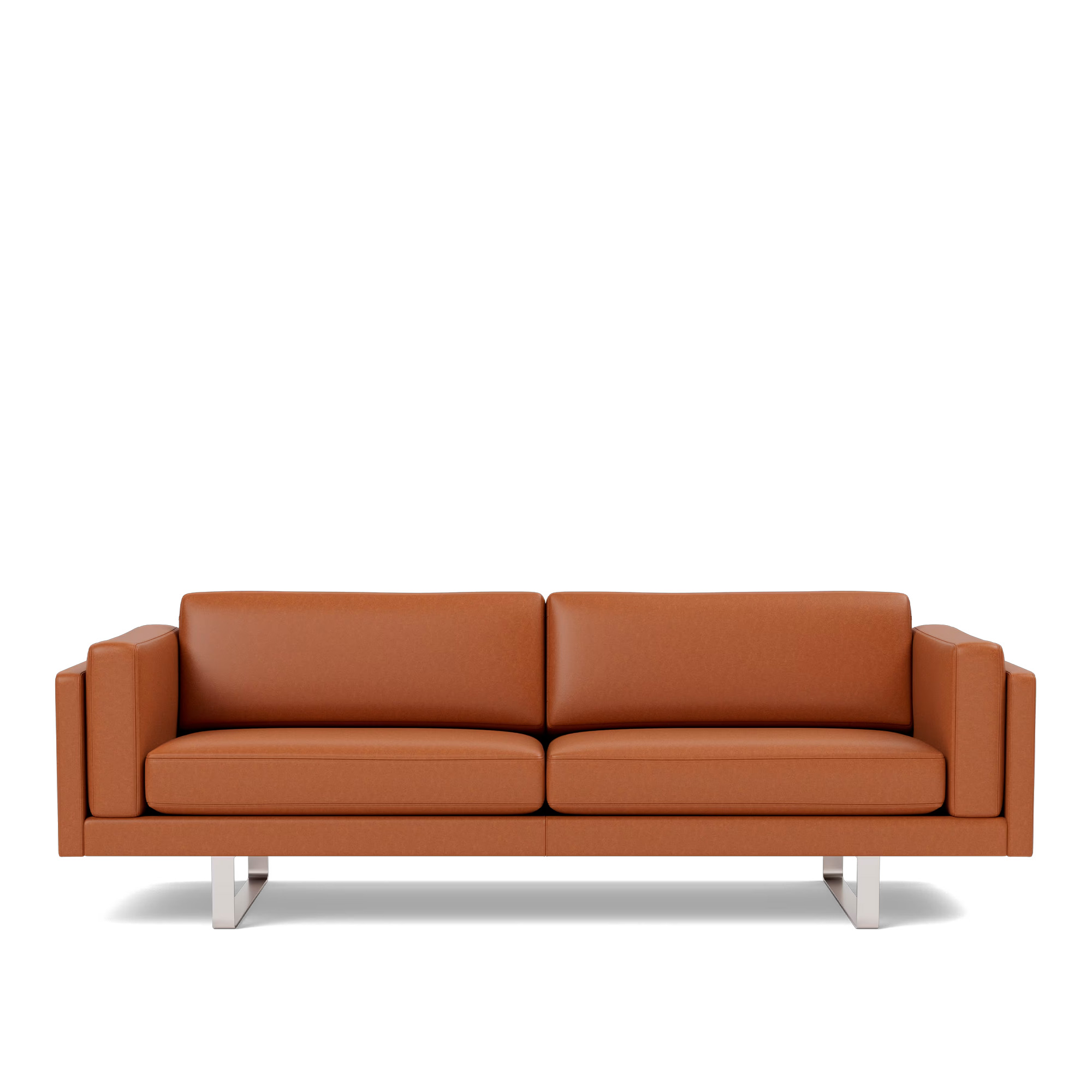 Fredericia Furniture - EJ280 Sofa - 3 seater - 240 cm - Leather Max 95 - Cognac - Down wrap - Brushed chrome - sledge base (High) - Soffor - Erik Jørgensen Studio