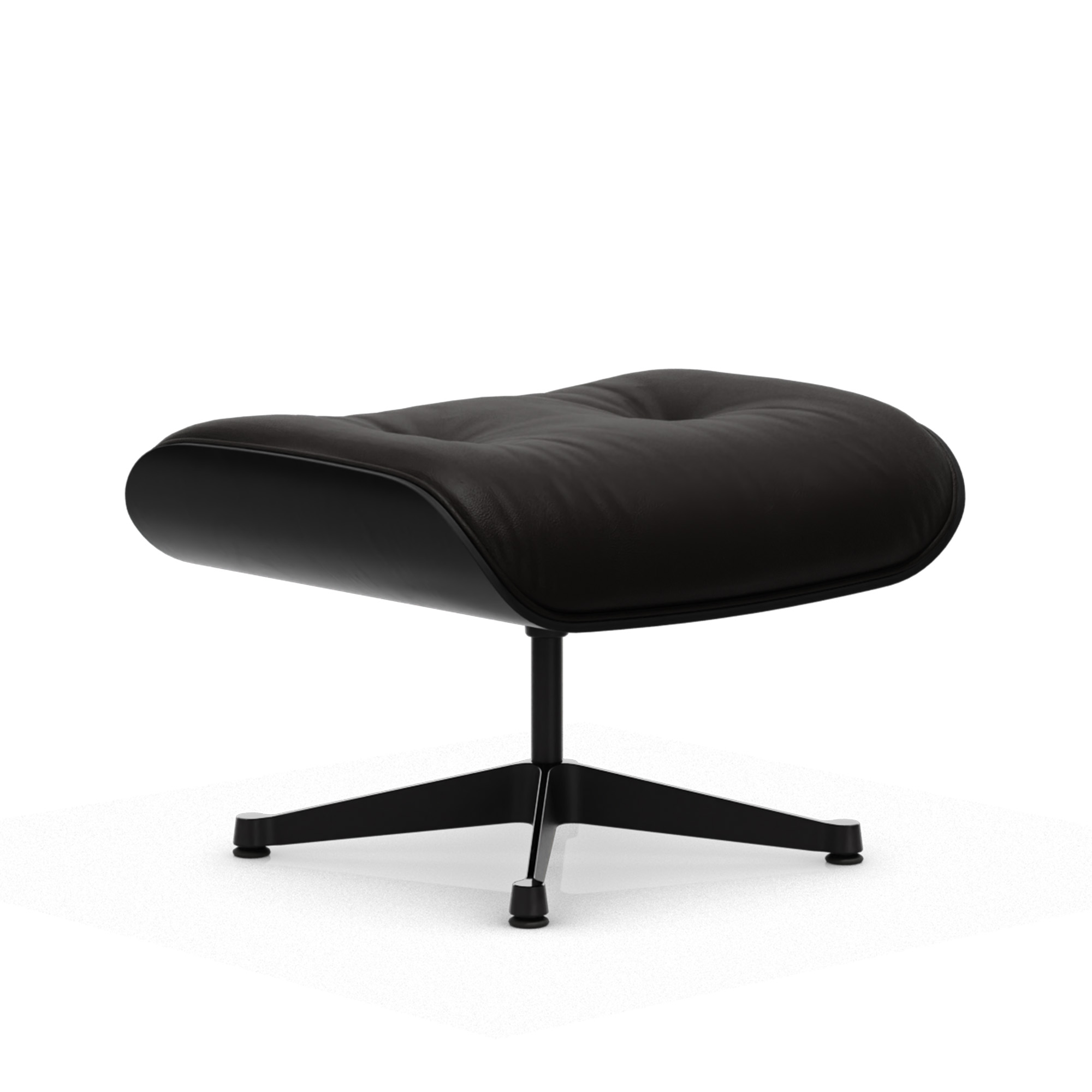 vitra - eames lounge ottoman black chestnut leather premium nero 66 polished aluminium/deep black - fotpallar - charles & ray eames - läder/metall/trä