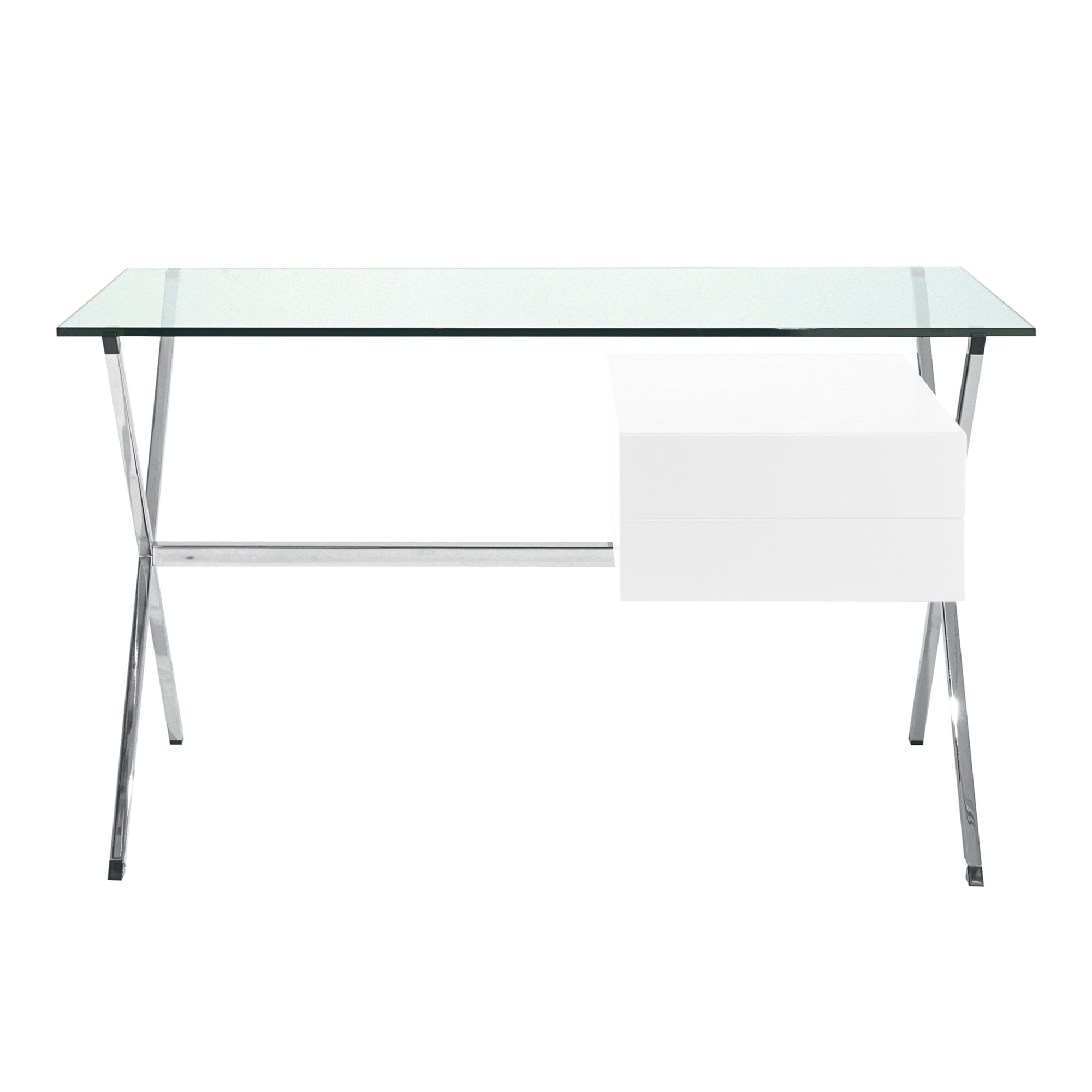 Knoll - Franco Albini Mini Desk, Vitlackad modul med 2 lådor - Skrivbord - Franco Albini - Transparent - Glas/Metall/Trä