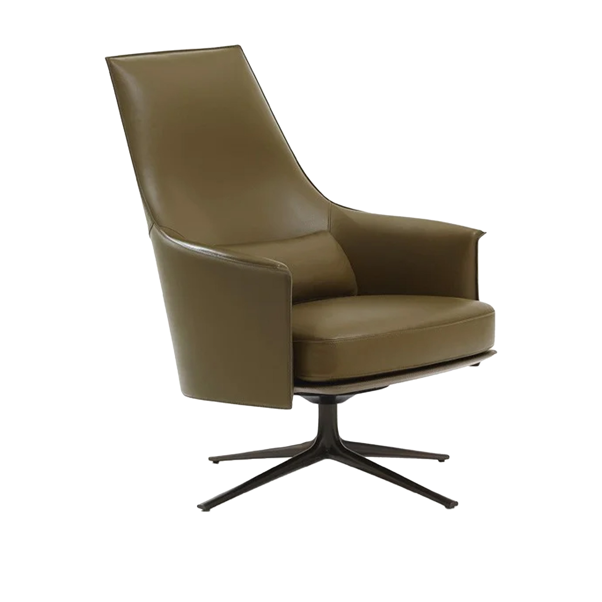 Poliform - Stanford Lounge Armchair, Matt Nickel Swivel Base, Outside 38 Olivia, Inside 14 Olivia - Fåtöljer - Jean-Marie Massaud - Brun - Läder/Metall