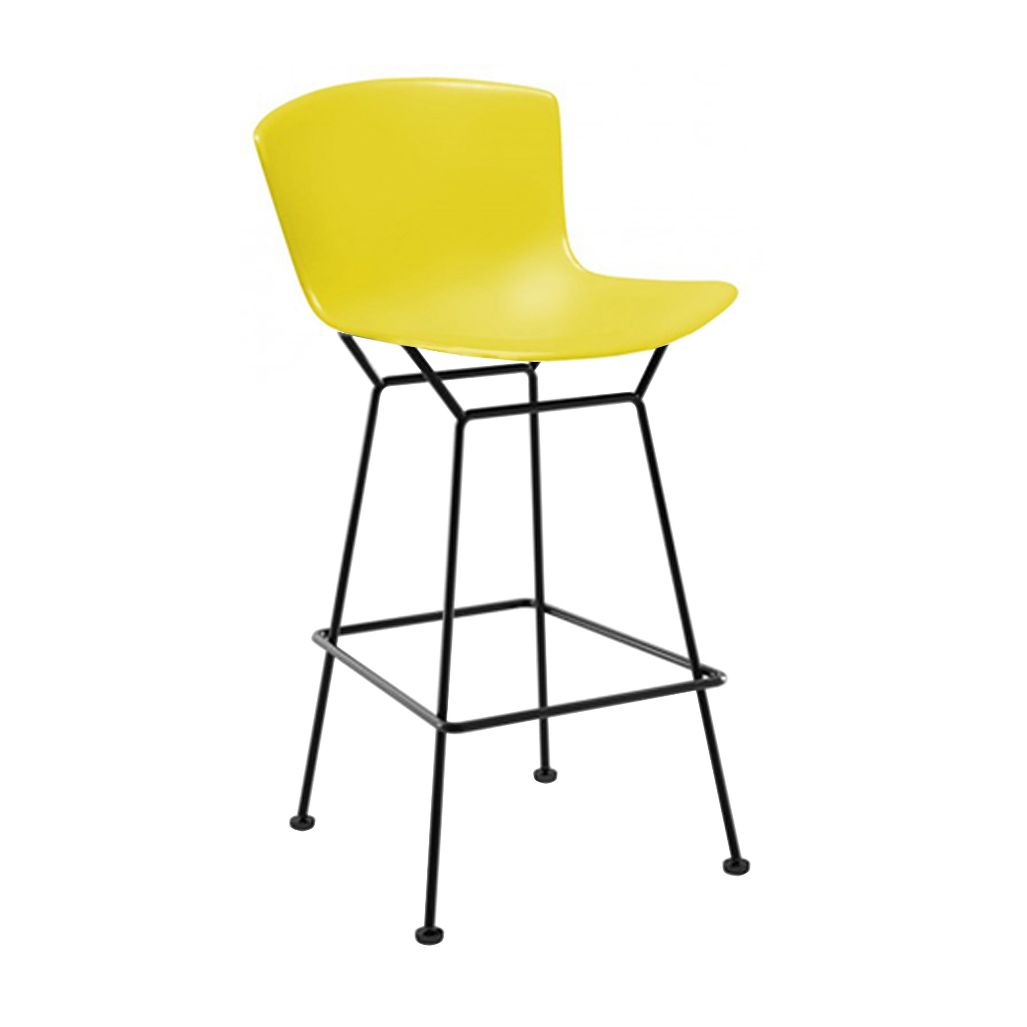 Knoll - Bertoia Plastic Bar Stool, sitthöjd 69 cm, Svart underrede, Gul sits - Barstolar & barpallar - Harry Bertoia - Gul - Metall/Plast