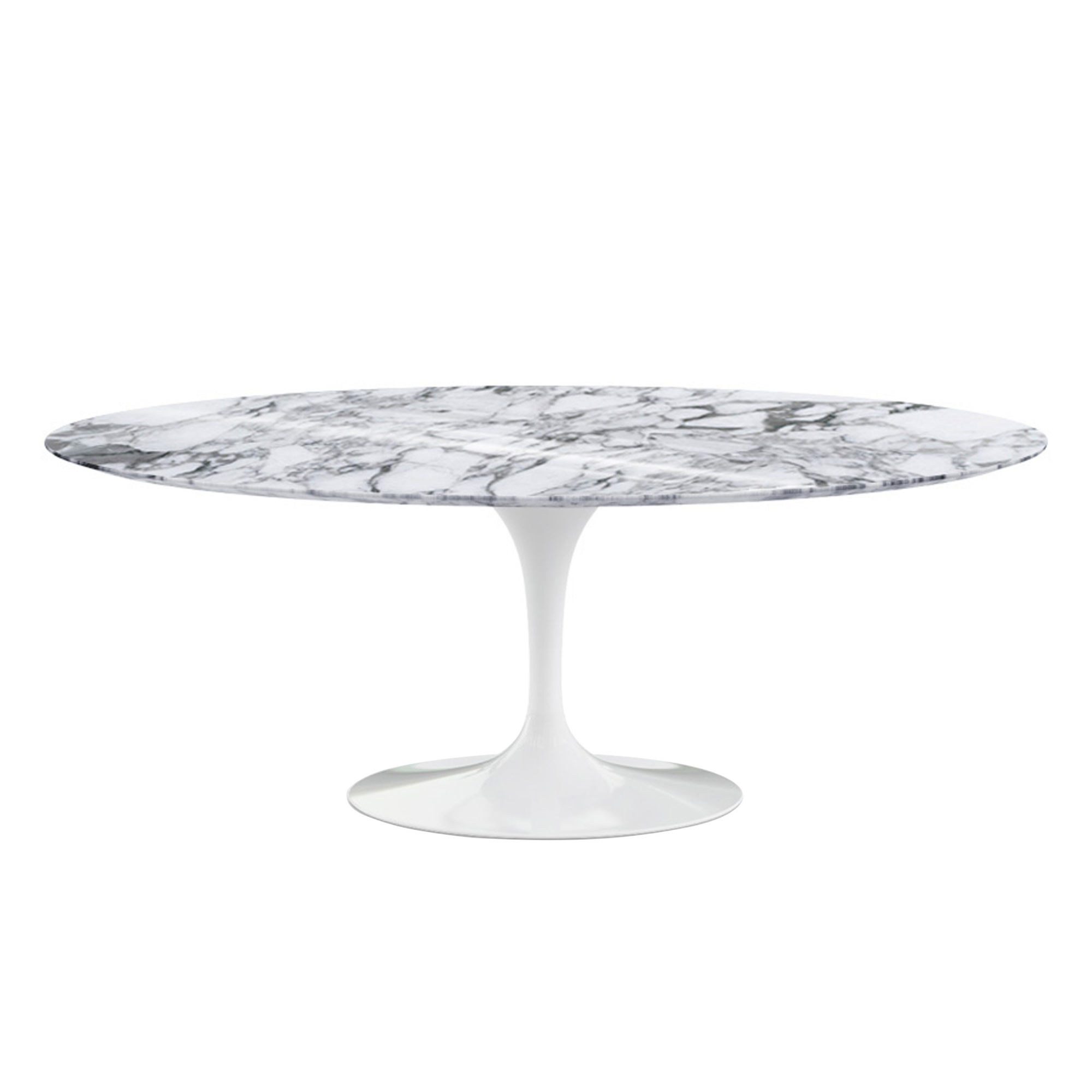 Knoll - Saarinen Oval Table - Matbord, 198 x 121 cm, Vitt underrede, skiva i matt vit Arabescato marmor - Matbord - Eero Saarinen - Vit - Metall/Sten | Möbler - Bord - Matbord | Möbelexperten