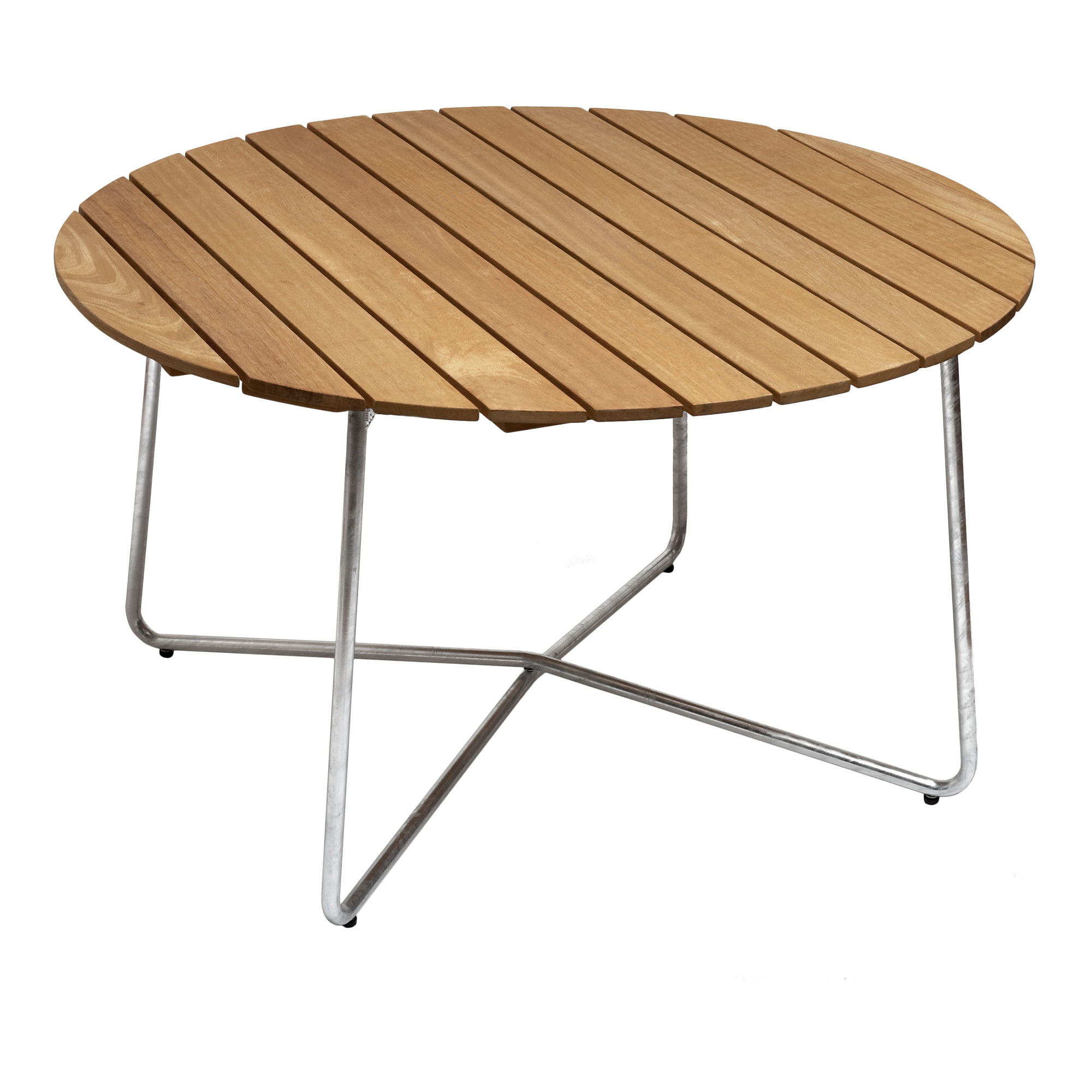 Grythyttan Stålmöbler - Bord 9A Ø120 cm Oljad ek / Varmförzinkat stativ - Matbord utomhus - Träfärgad - Metall/Trä | Utemöbler - Utebord - Matbord Utomhus | Möbelexperten