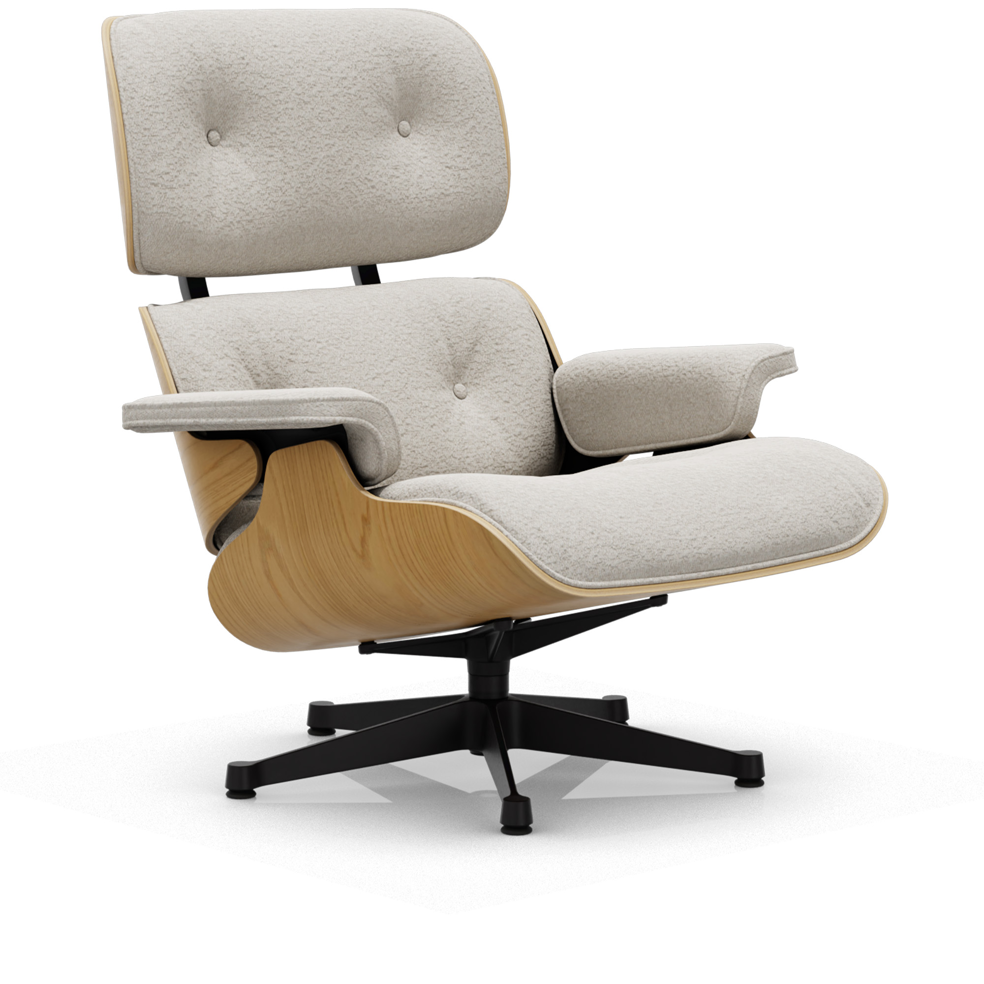 vitra - eames lounge chair natural chestnut nubia ivory pearl 01 deep black - fåtöljer - charles & ray eames - läder/metall/trä