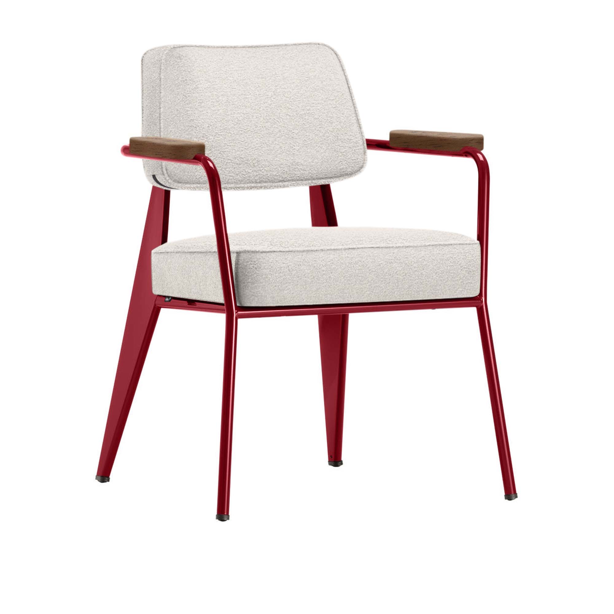 Vitra - Fauteuil Direction, Walnut, Base Japanese RedFabric Cat. F100 Nubia Col. 01 Ivory/Perle - Matstolar - Jean Prouvé - Vit - Metall/Trä/Textilmaterial/Skum