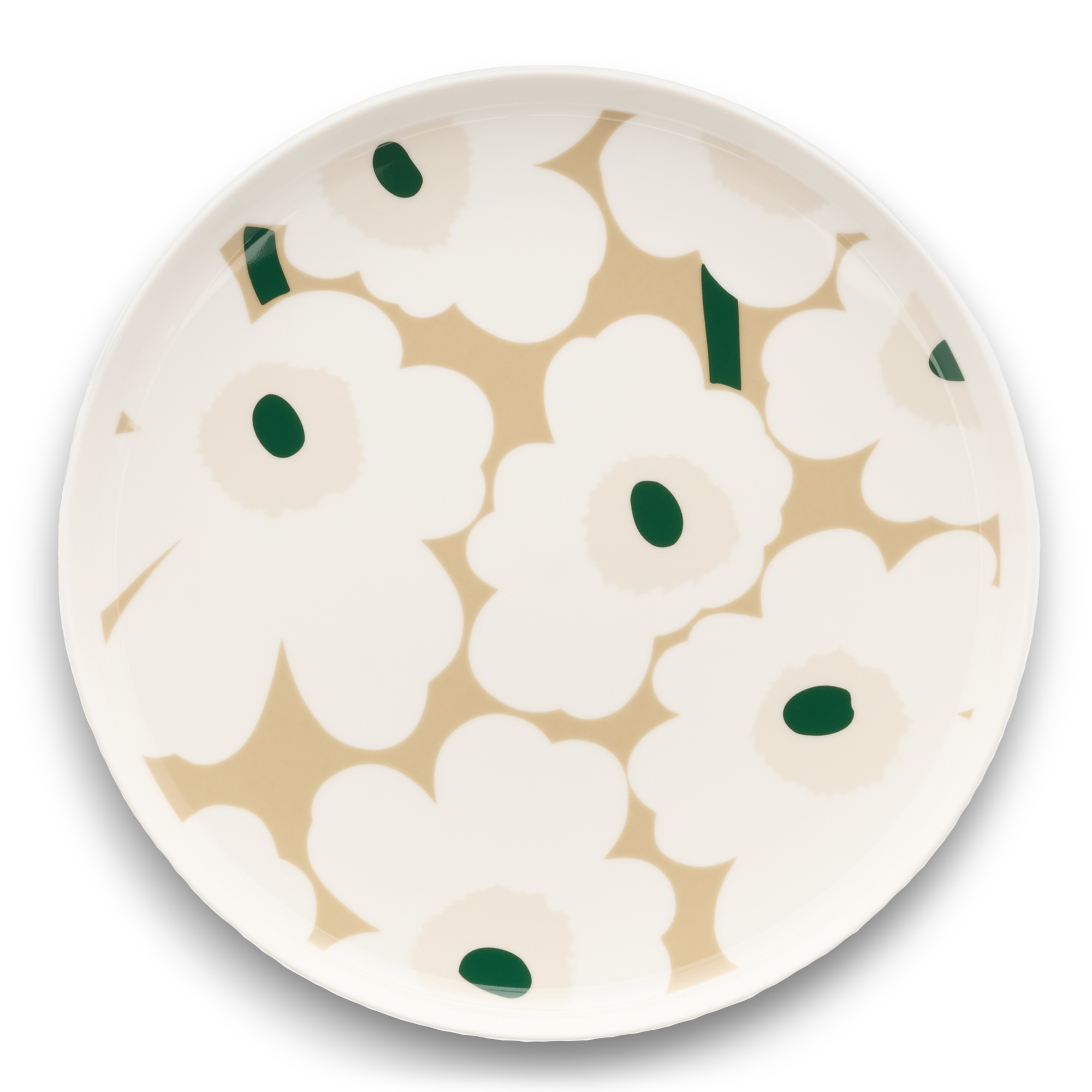 Marimekko - Unikko Plate 25cm White, Beige, Sand, Dark Green - Mattallrikar - Sami Ruotsalainen | Servering - Servis - Mattallrikar | Möbelexperten