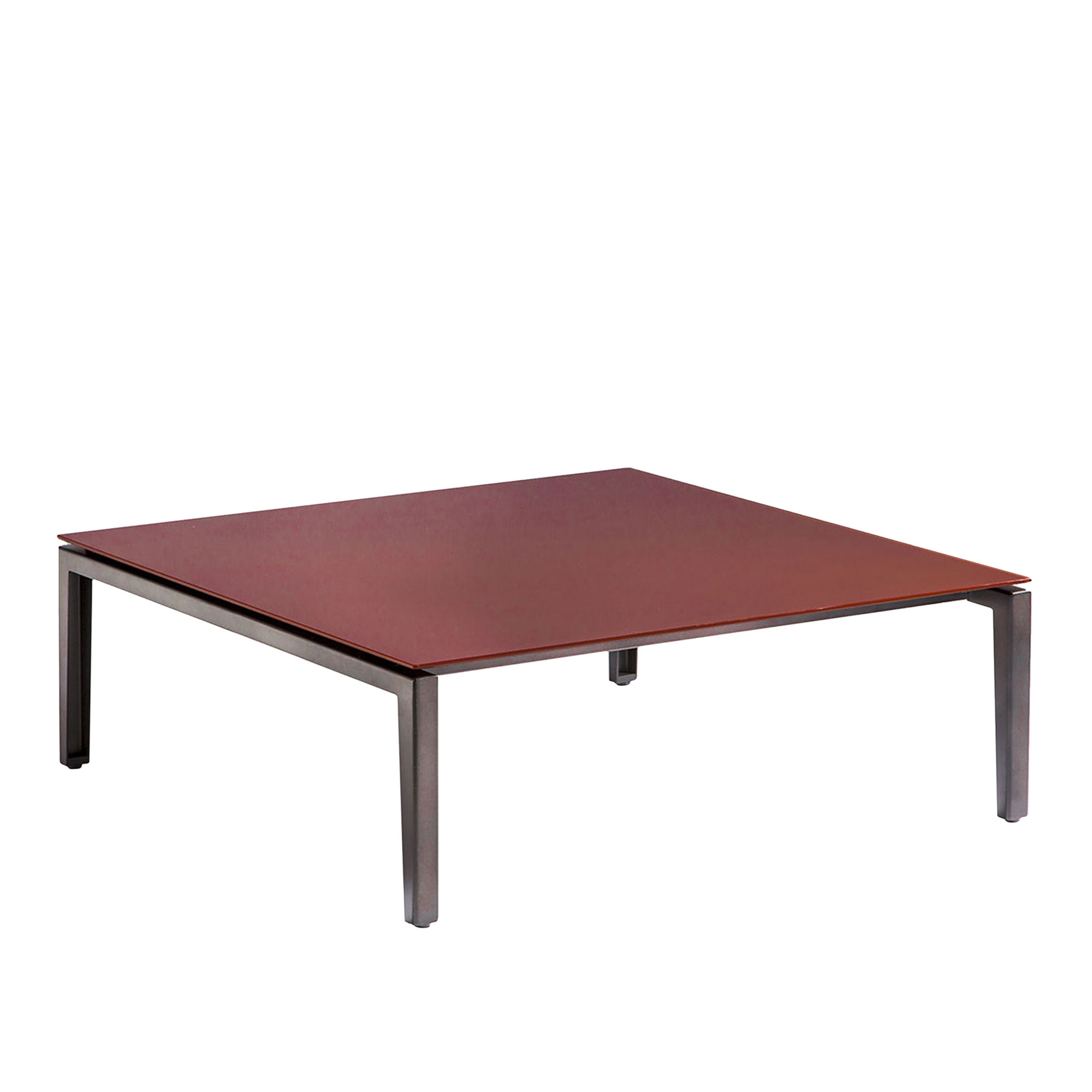 Cassina - 205 Scighera Low Table - Square, 100 x 100 cm - Höjd 34 cm, Skiva i Tegelröd glasskiva, Underrede i matt antracitgrå - Sofabord - Piero Lissoni - Rød,Grå - Glass/Metall