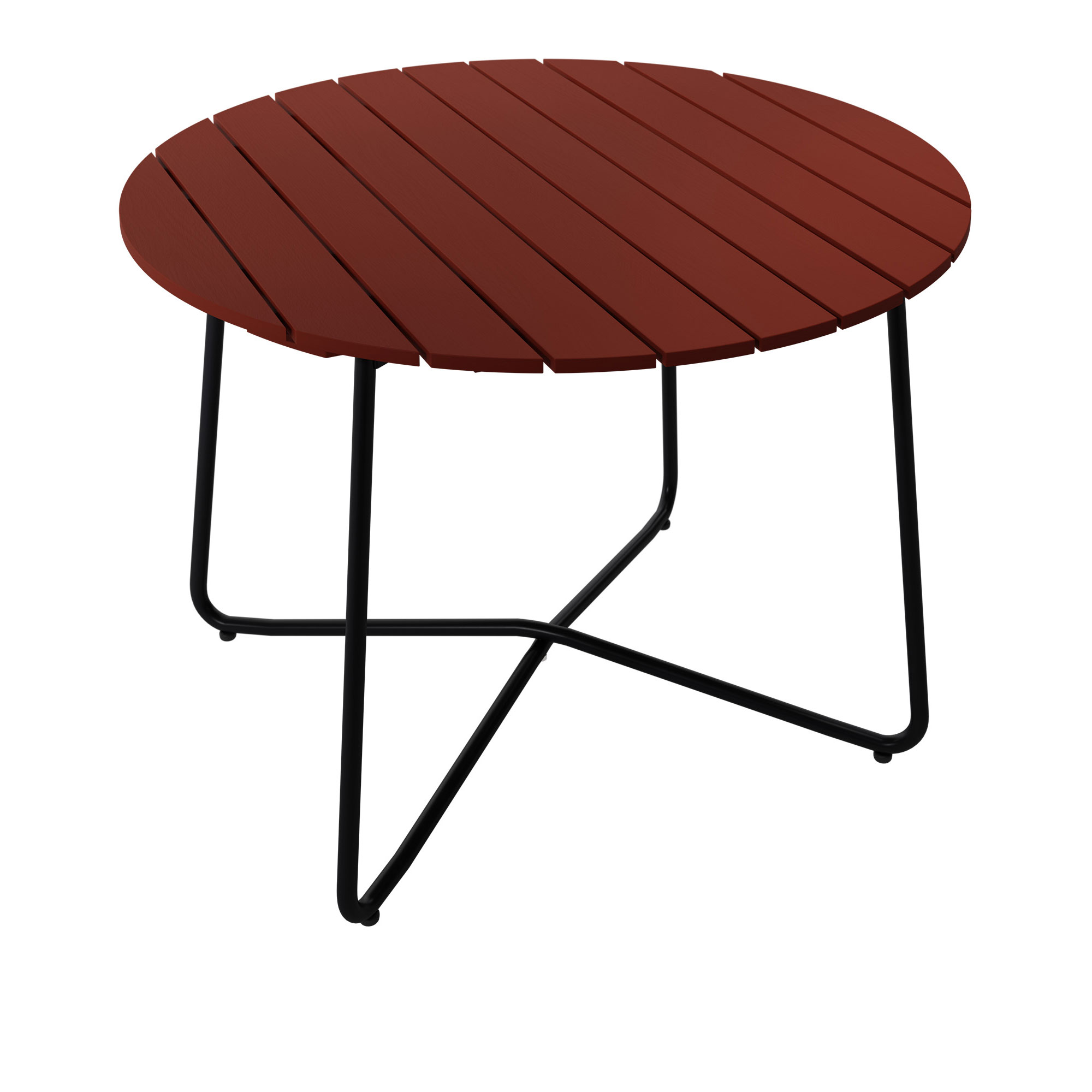 Grythyttan Stålmöbler - Bord 9A Ø100 cm Mörkröd ek / Svart stativ - Matbord utomhus - Träfärgad - Metall/Trä | Utemöbler - Utebord - Matbord Utomhus | Möbelexperten