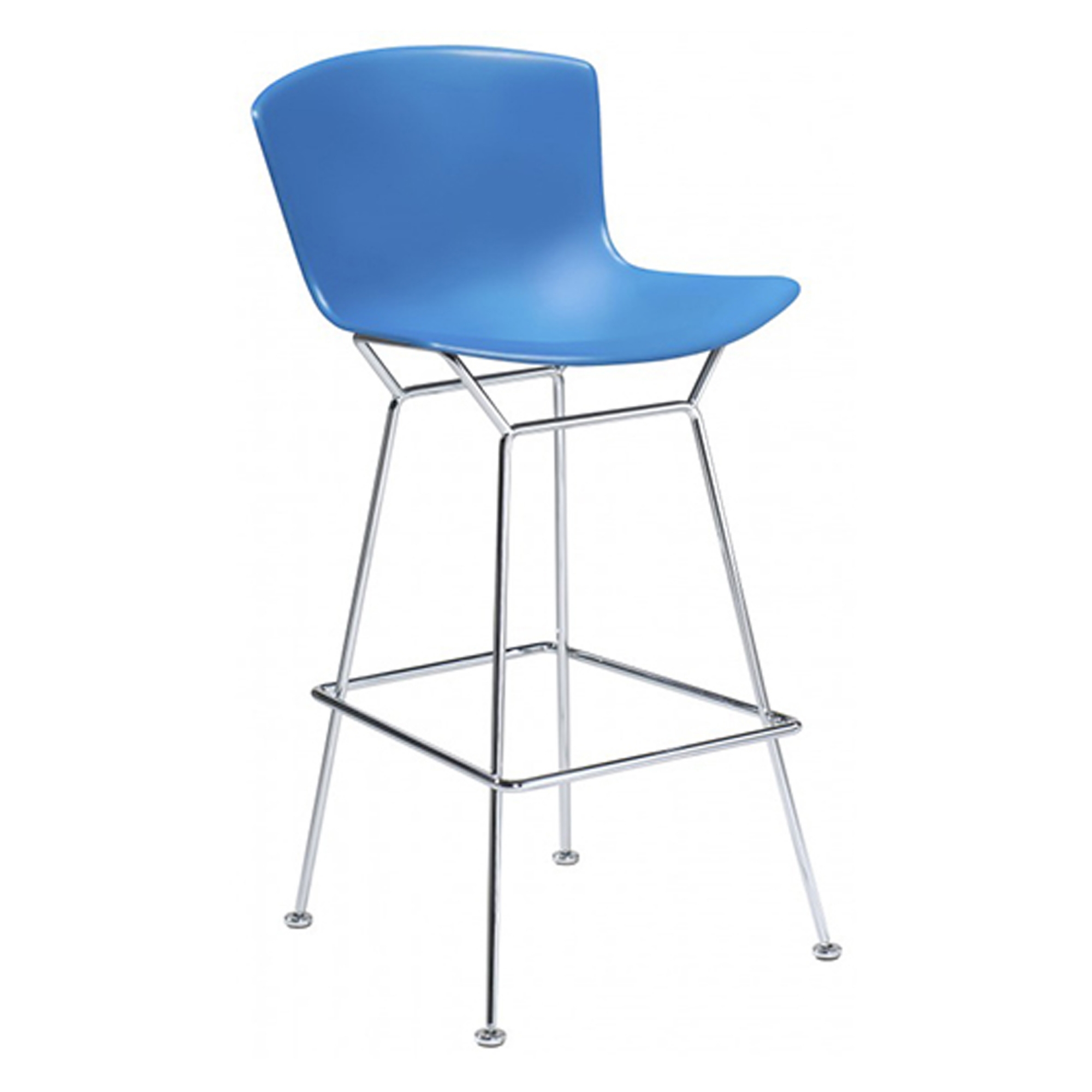 Knoll - Bertoia Plastic Bar Stool, sitthöjd 74,6 cm, underrede i krom, Blå sits - Barstolar & barpallar - Harry Bertoia - Blå - Metall/Plast