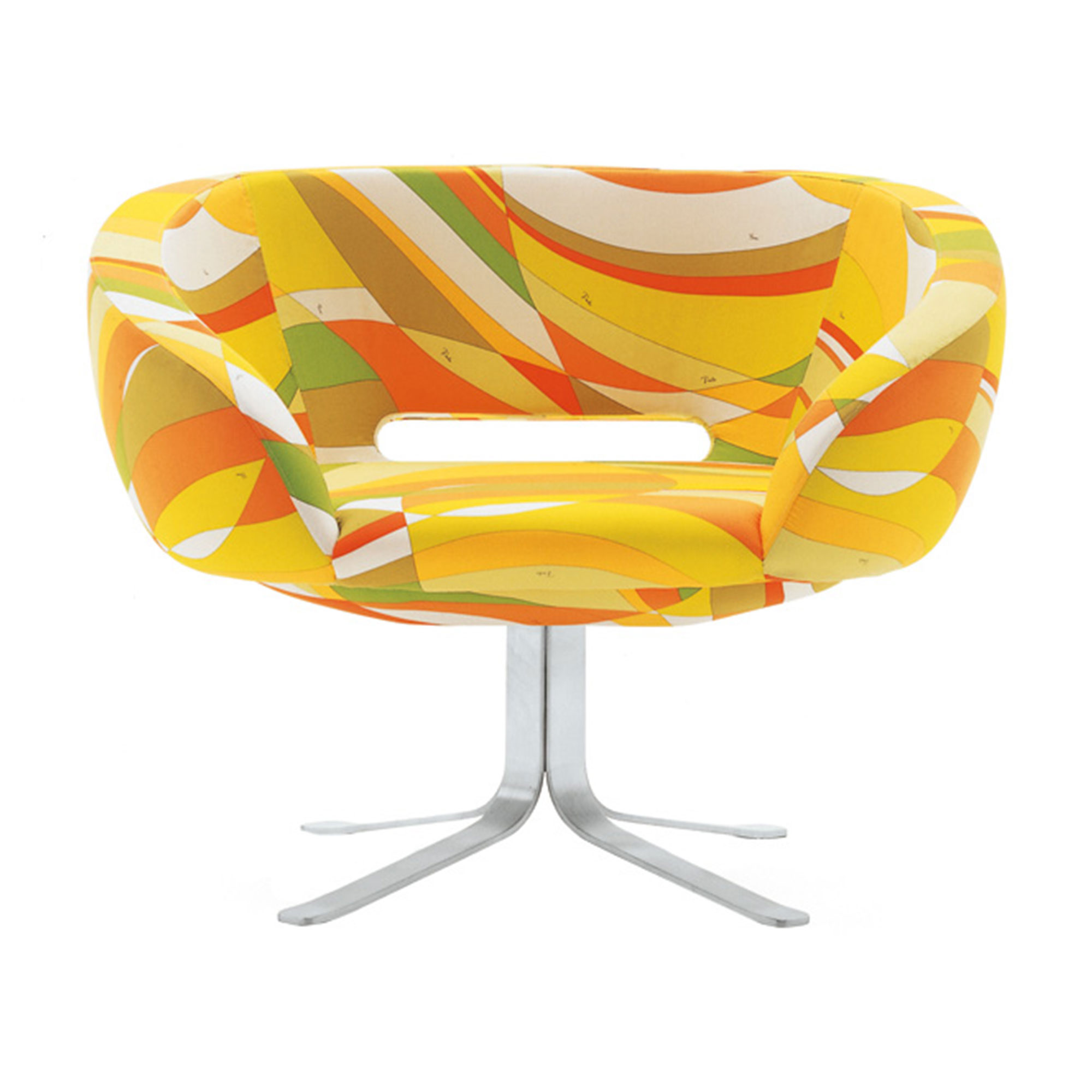 Cappellini - Rive Droite Swivel Armchair, Fixed Upholstery, Cover Fabric Cat. C, Feltro 973, Swiveling Satined Stainless Steel Base, Black Felt Pads - Snurrfåtöljer - Patrick Norguet - Blå - Metall/Trä/Textilmaterial