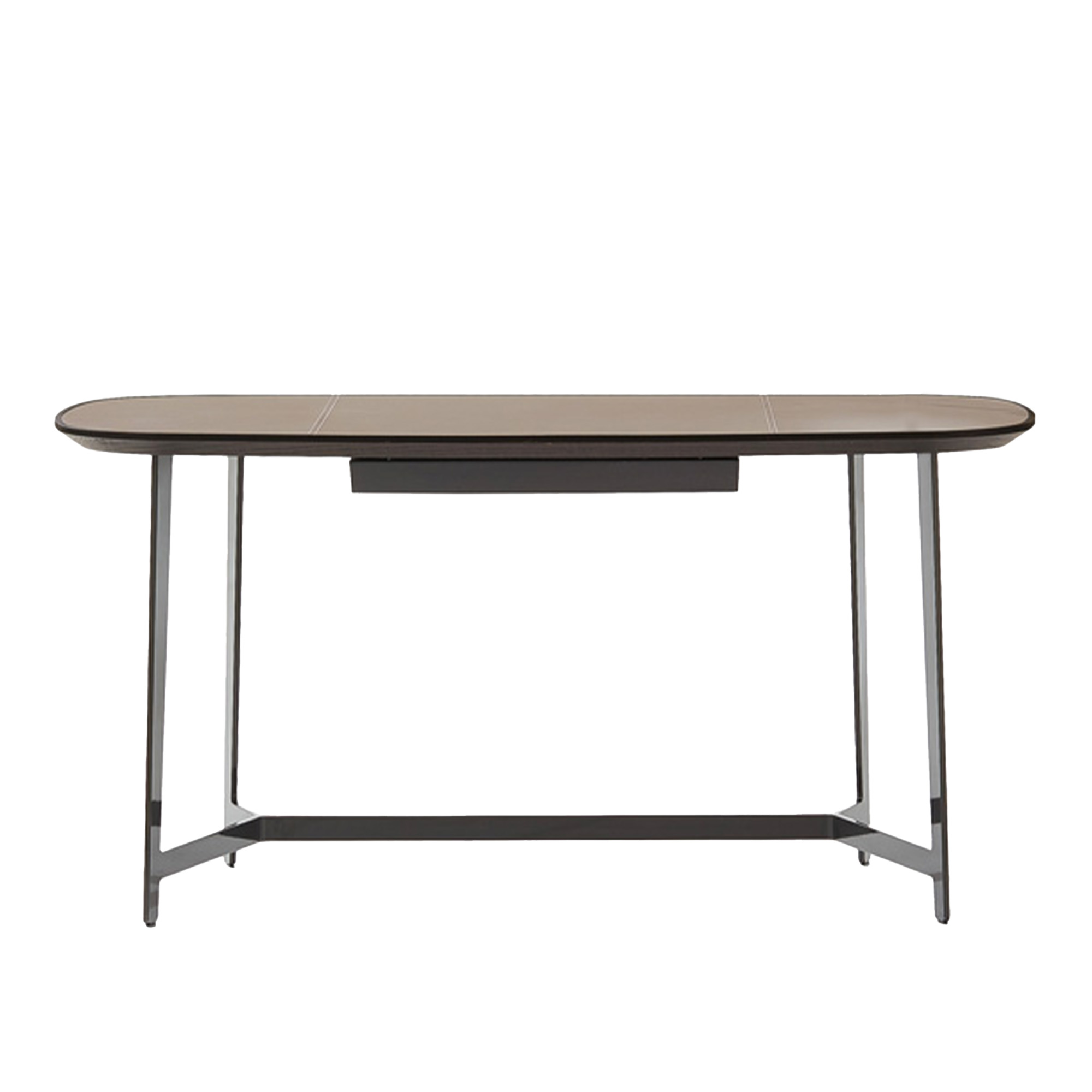 Poliform - Mathieu Writing Desk, Structure Glossy Brown Nickel, Frame Spessart Oak, Top Leather 29 Tortora, Drawer - Skrivbord - Emmanuel Gallina - Svart - Läder/Metall/Trä