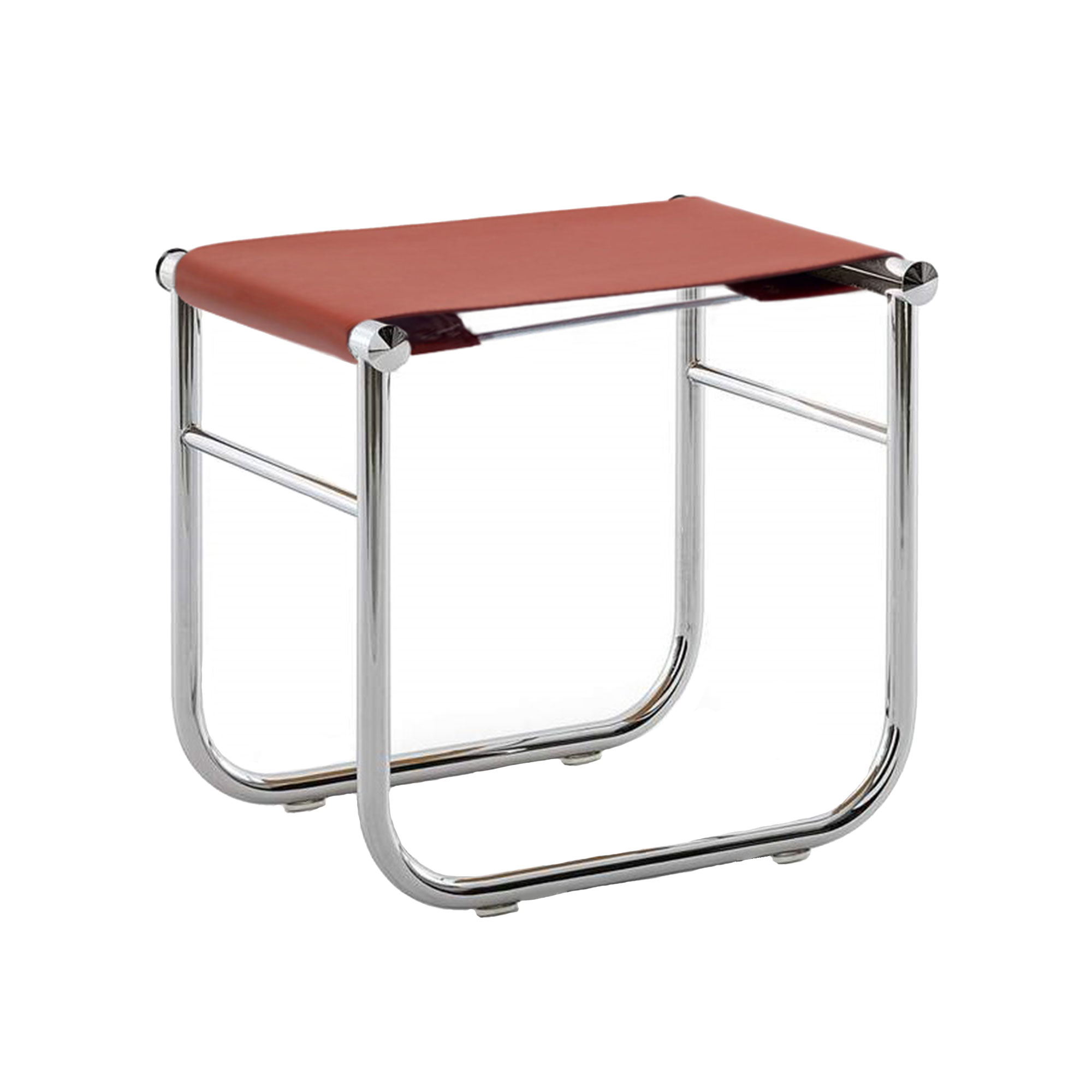 Cassina - LC9 Stool - Chrome/Russian Red - Sittpallar - designer_charlotte_perriand,designer_le_corbusier,designer_pierre_jeanneret - Silver,Röd - Läder/Metall