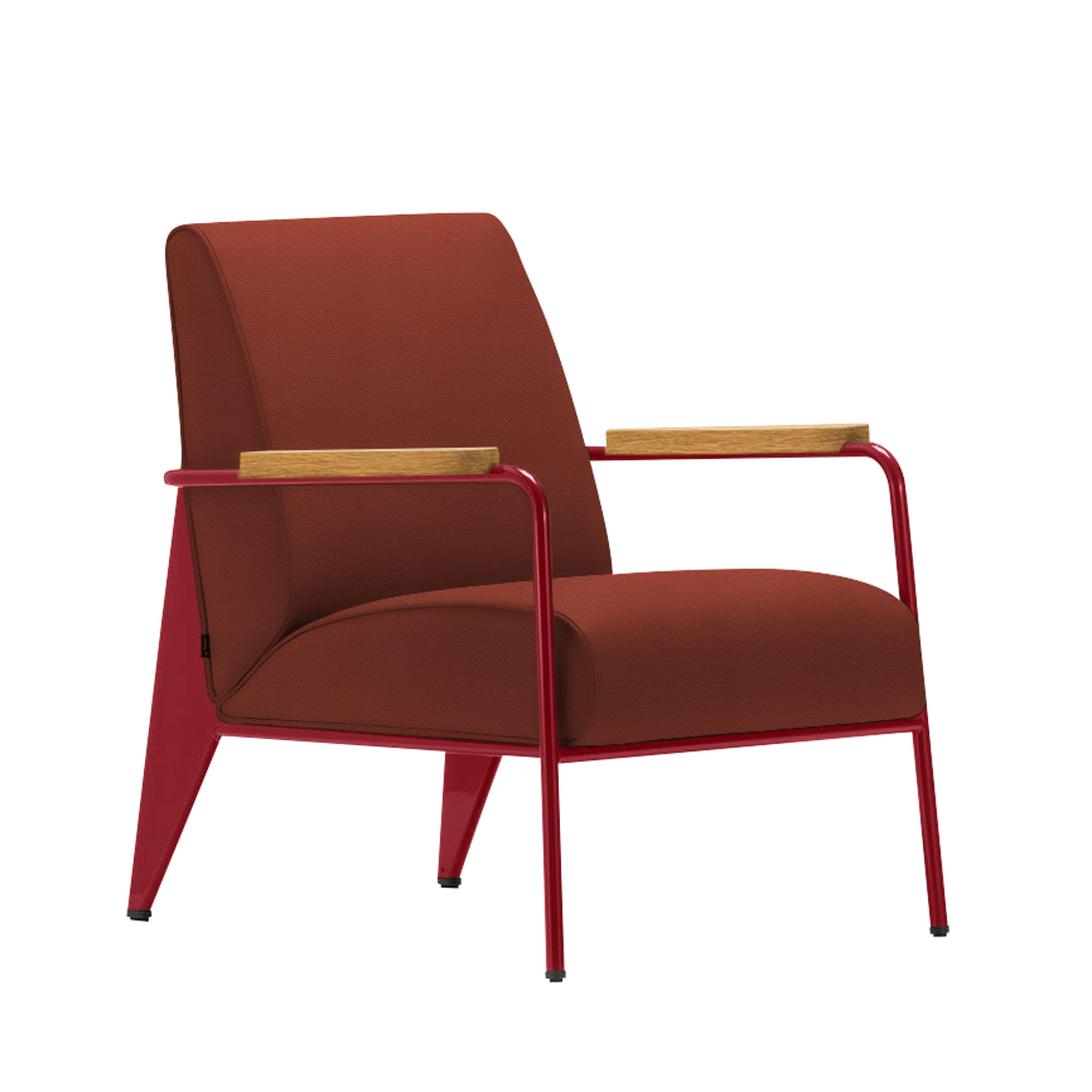 Vitra - Fauteuil de Salon, Base Japanese Red, Natural Oak, Leather Premium Cat. L40 Col. 93 Brandy - Fåtöljer - Jean Prouvé - Brun - Metall/Trä/Skum