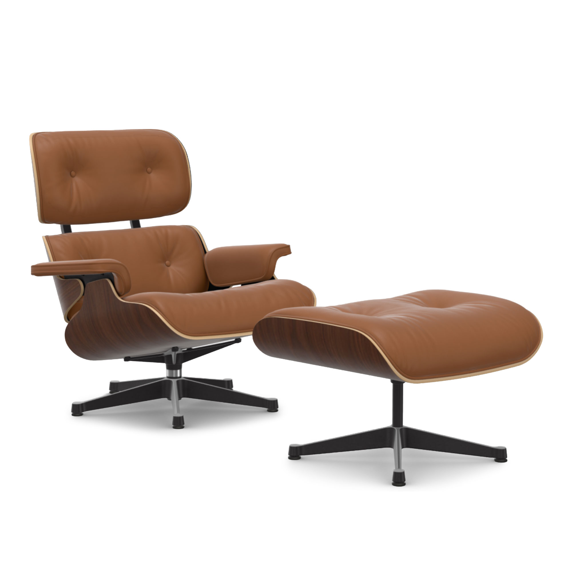 Vitra - Eames Lounge Set Dark Walnut Leather Premium Cognac 97 Polished Aluminium/Deep Black - Fåtöljer - Charles & Ray Eames - Brun | Möbler - Fåtöljer Och Puffar - Fåtöljer | Möbelexperten