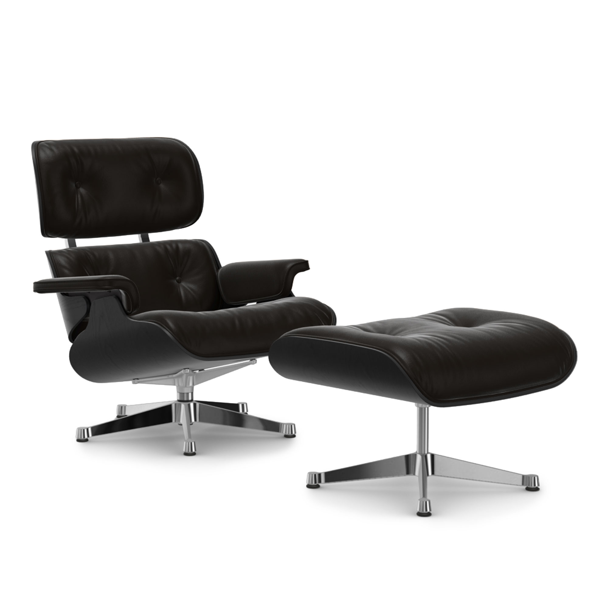 Vitra - Eames Lounge Set Black Chestnut Leather Natural Chocolate 68 Polished Aluminium - Fåtöljer - Charles & Ray Eames - Brun | Möbler - Fåtöljer Och Puffar - Fåtöljer | Möbelexperten