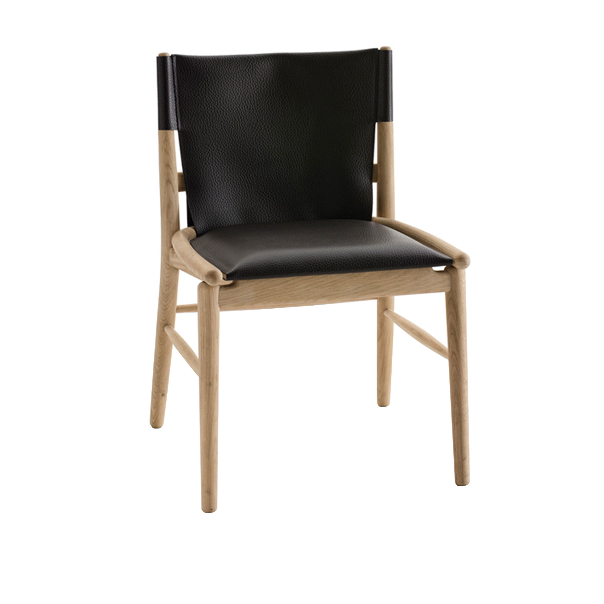B&B Italia - Jens Chair Without Armrests, Br 51, Brushed Light Oak, Seat And Back Cover Natural Embossed Thick Leather 150 - Spisestoler - Antonio Citterio - Svart - Lær/Tre