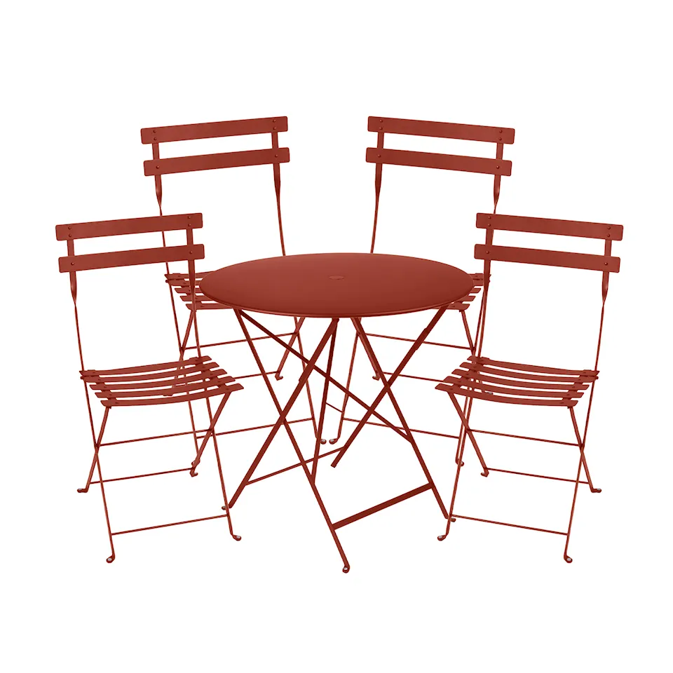 Bistro matgrupp bord 77cm & 4 metall stolar