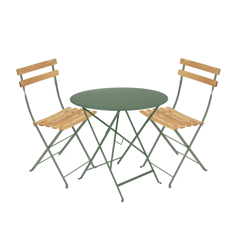 Bistro matgrupp bord 77cm & 2 trä stolar