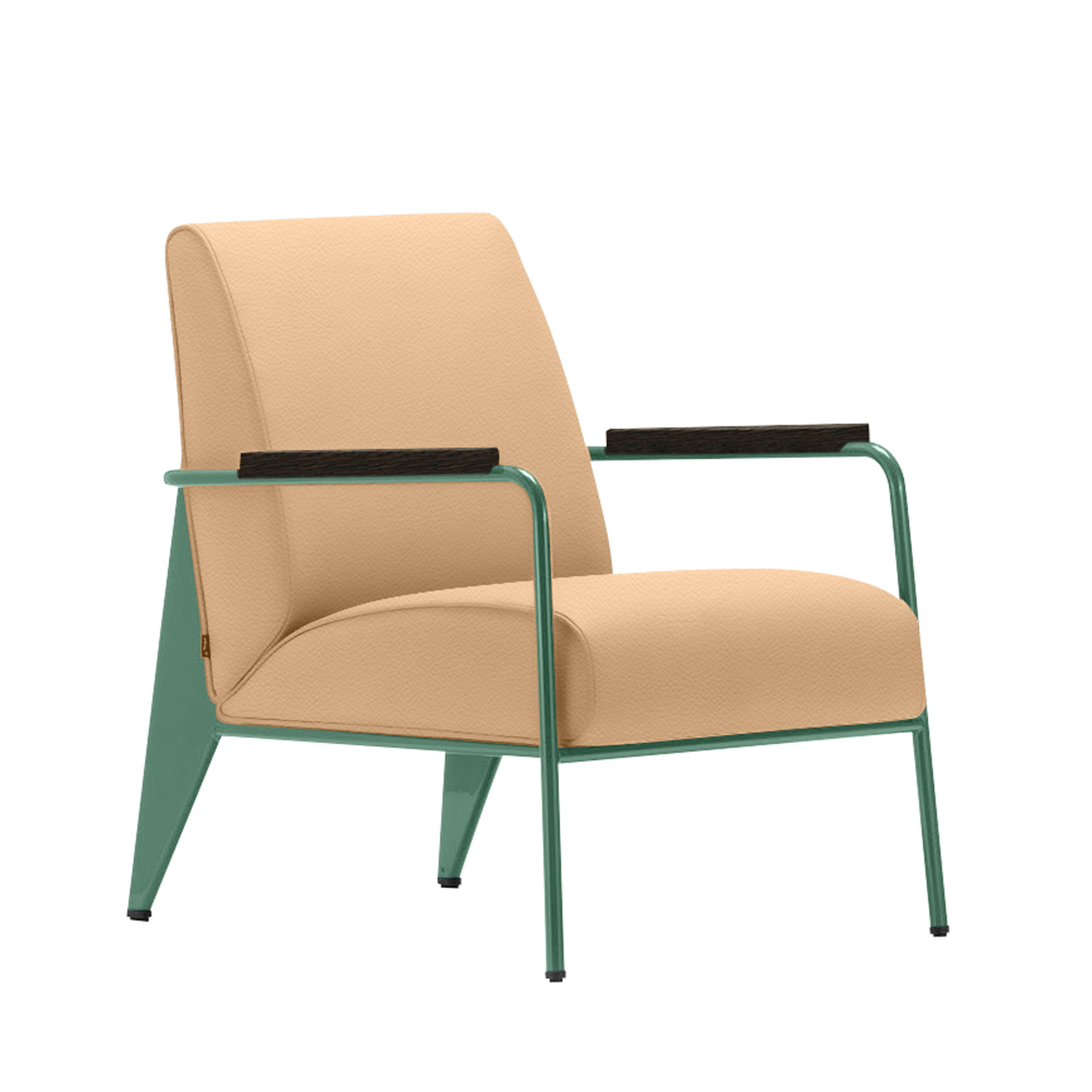 Vitra - Fauteuil de Salon, Prouvé Blé Vert, Dark Oak,  Leather Premium Cat. L40 Col. 63 Cashew - Fåtöljer - Jean Prouvé - Beige - Metall/Trä/Skum