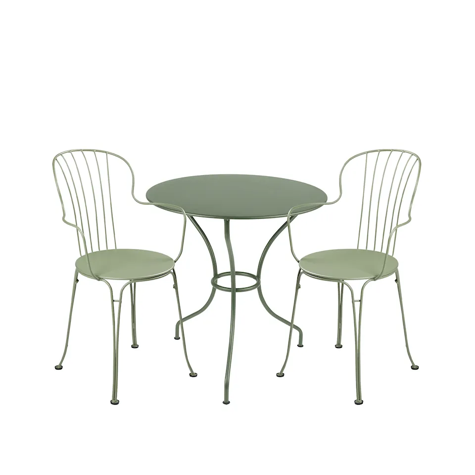 Opéra+ matgrupp pedestalbord Ø67cm & 2 karmstolar