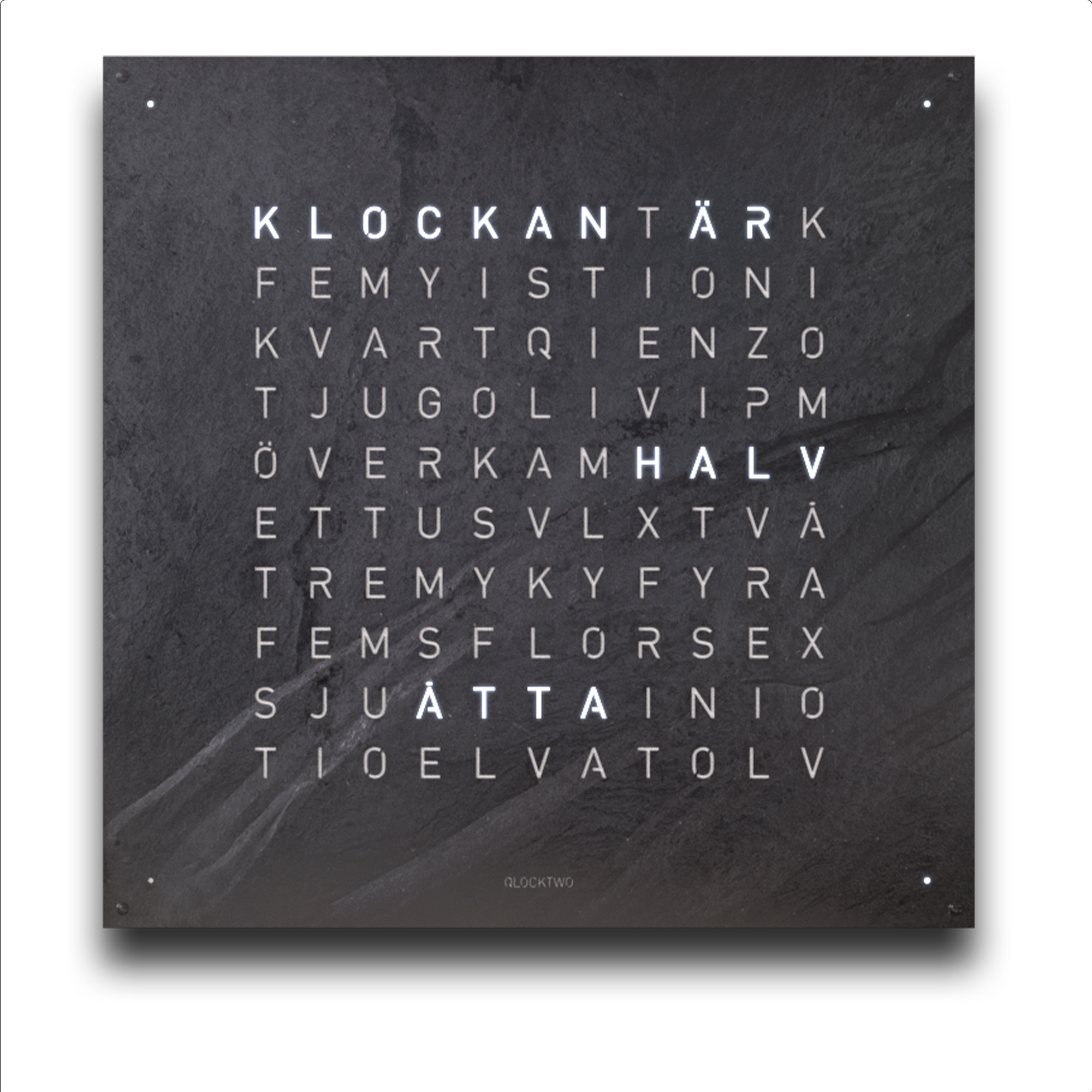 Qlocktwo - Earth 90 Creators Edition Metamorphite White Corpus – Swedish - Klockor - Biegert & Funk - Svart | Inredning - Inredningsdetaljer - Klockor | Möbelexperten