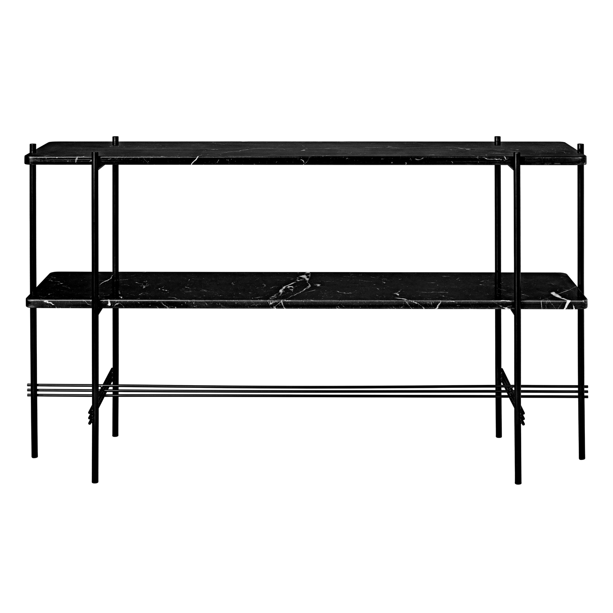 Gubi - TS Console - 2 hyllplan, Ben: Svart metall, Skiva: Nero Marquina - Konsolbord - GamFratesi - Svart - Metall/Sten