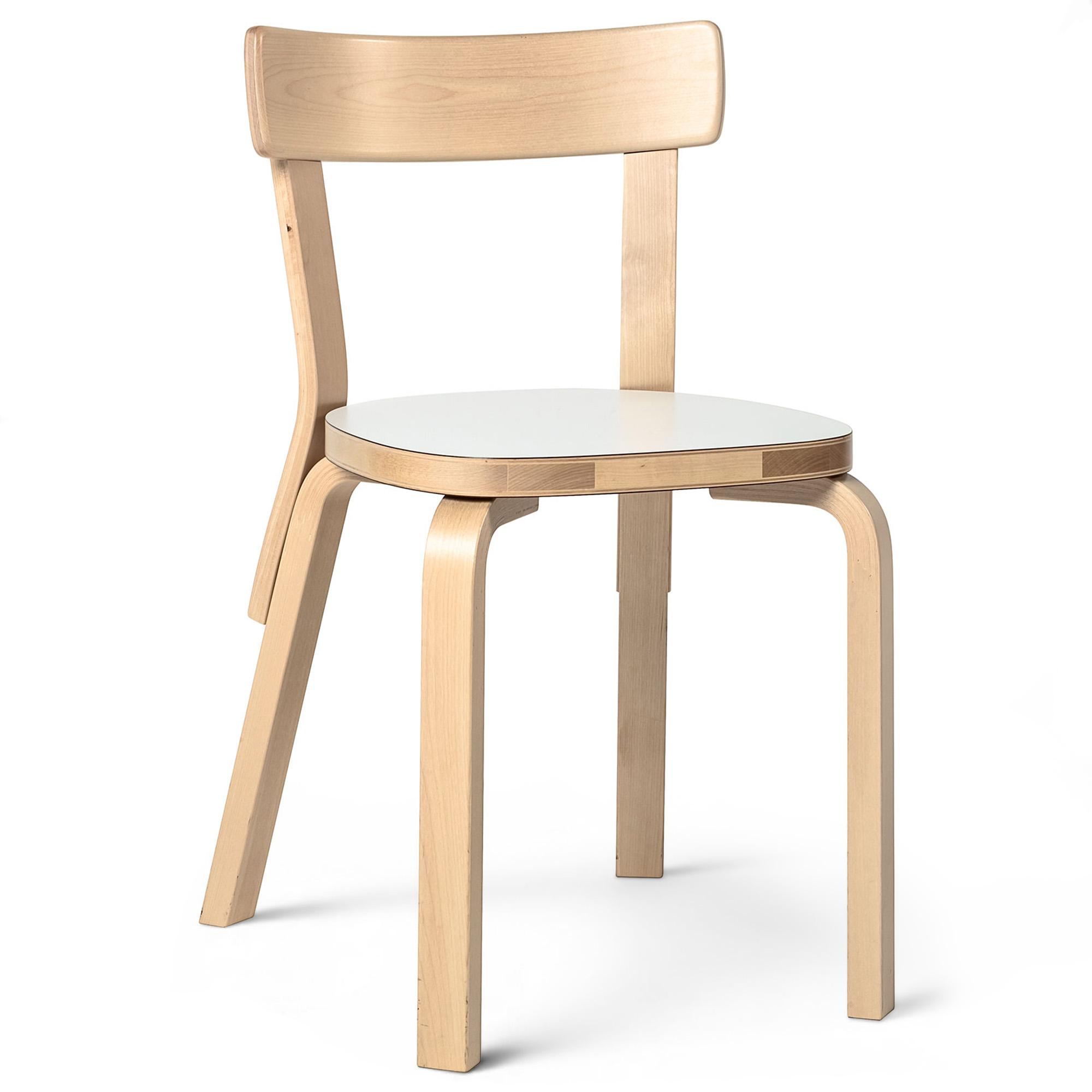 Artek - Stol 69, Klarlackade ben, Vit laminat sits - Matstolar - Alvar Aalto - Vit - Laminat/Tr&auml;