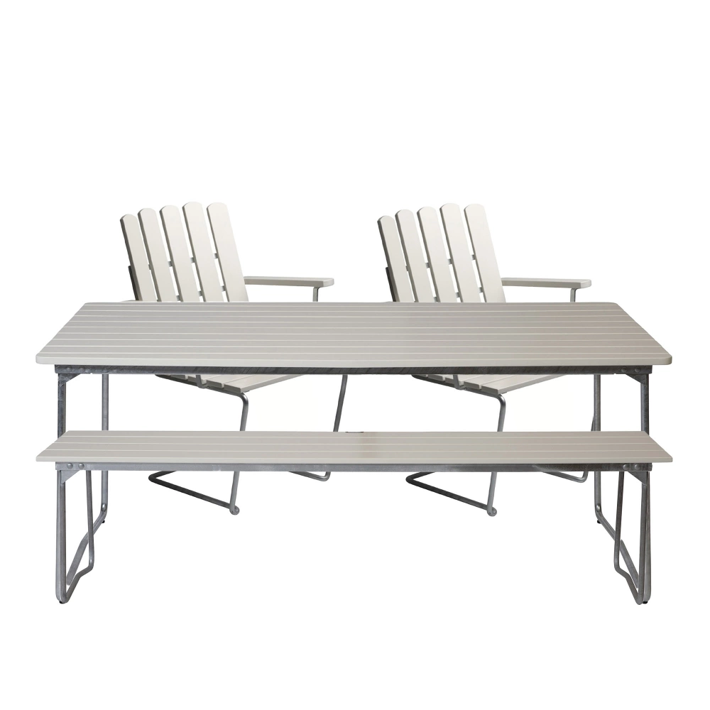 Grythyttan Stålmöbler - Klassikerserien - B31 Bord, Bänk 9 & 2 st A2 Fåtölj Vitlackad Ek - Trädgårdsbänkar - Träfärgad - Metall/Trä