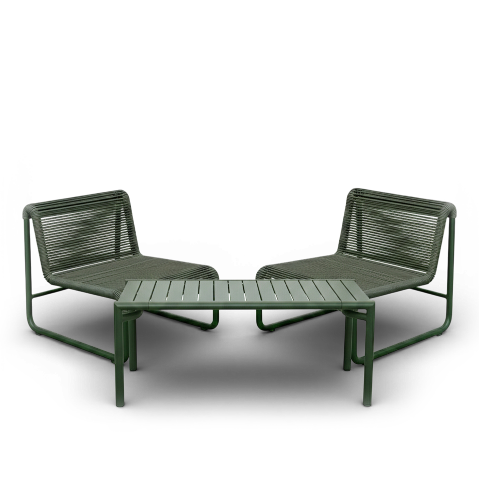 Cane-Line - Bliss soffbord & Al Dente loungefåtöljer 2 st – Dark Green - Loungegrupper utomhus - Metall | Utemöbler - Utegrupper - Loungegrupper Utomhus | Möbelexperten