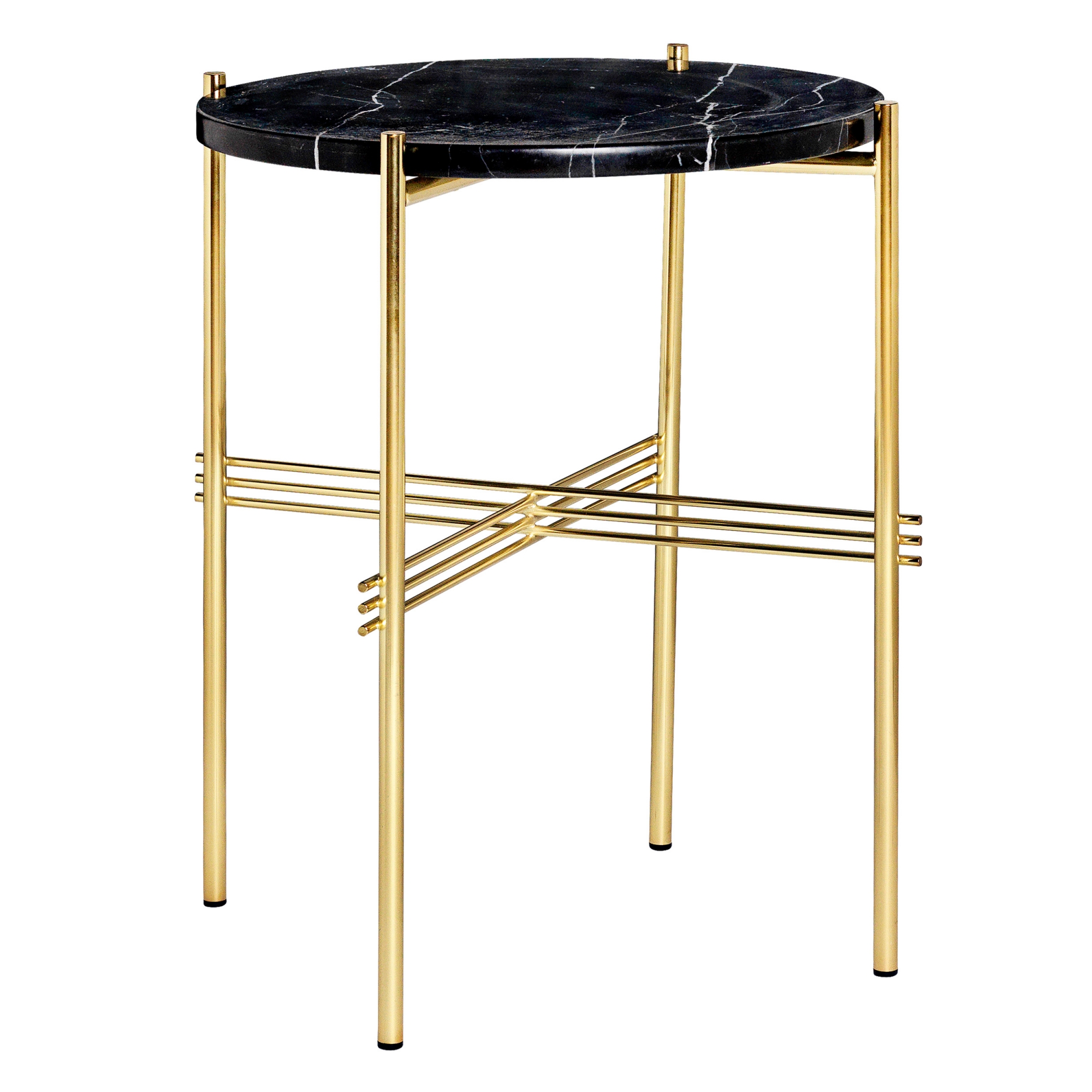 Gubi - TS Soffbord Ø 40 H. 51, Top: Nero Marquina Marble, Base: Brass - Soffbord - GamFratesi - Svart - Metall/Sten