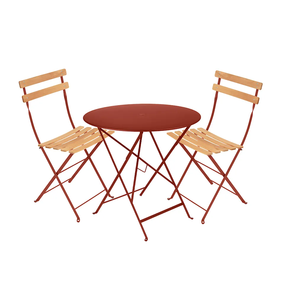 Bistro matgrupp bord 77cm & 2 trä stolar