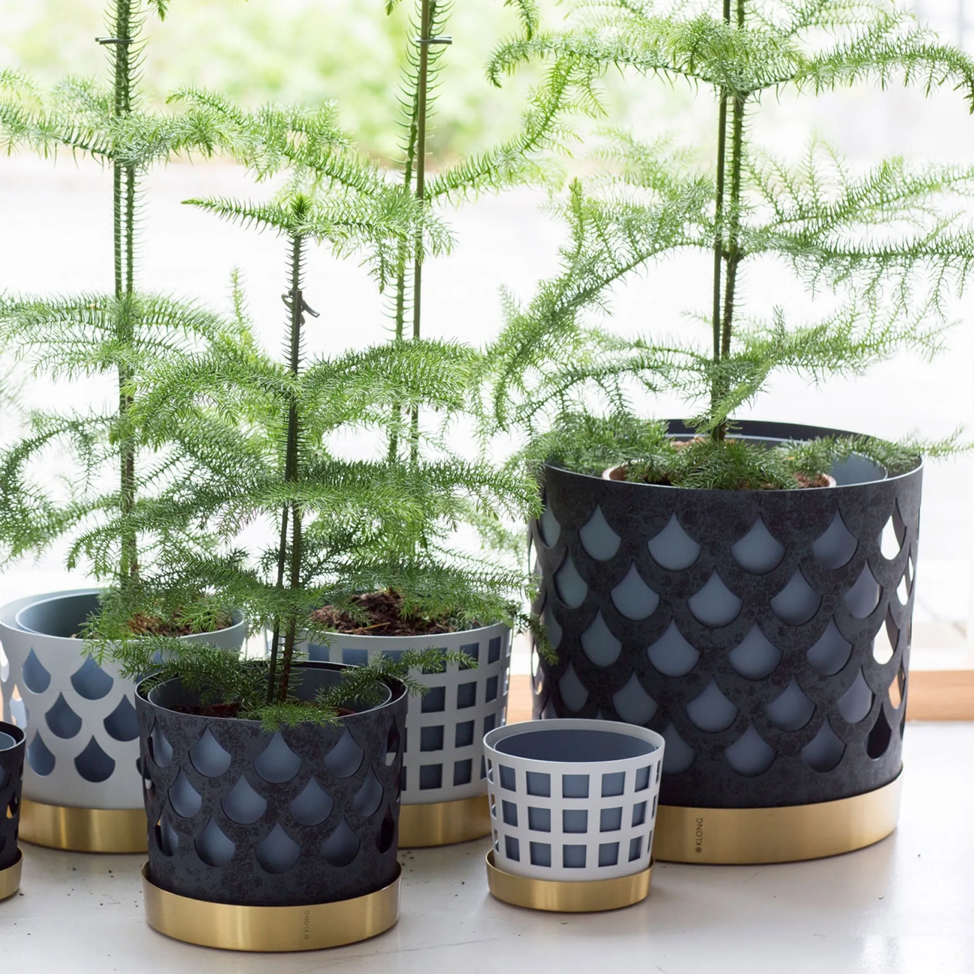 Trio Flower Pot Drop - Gråblå